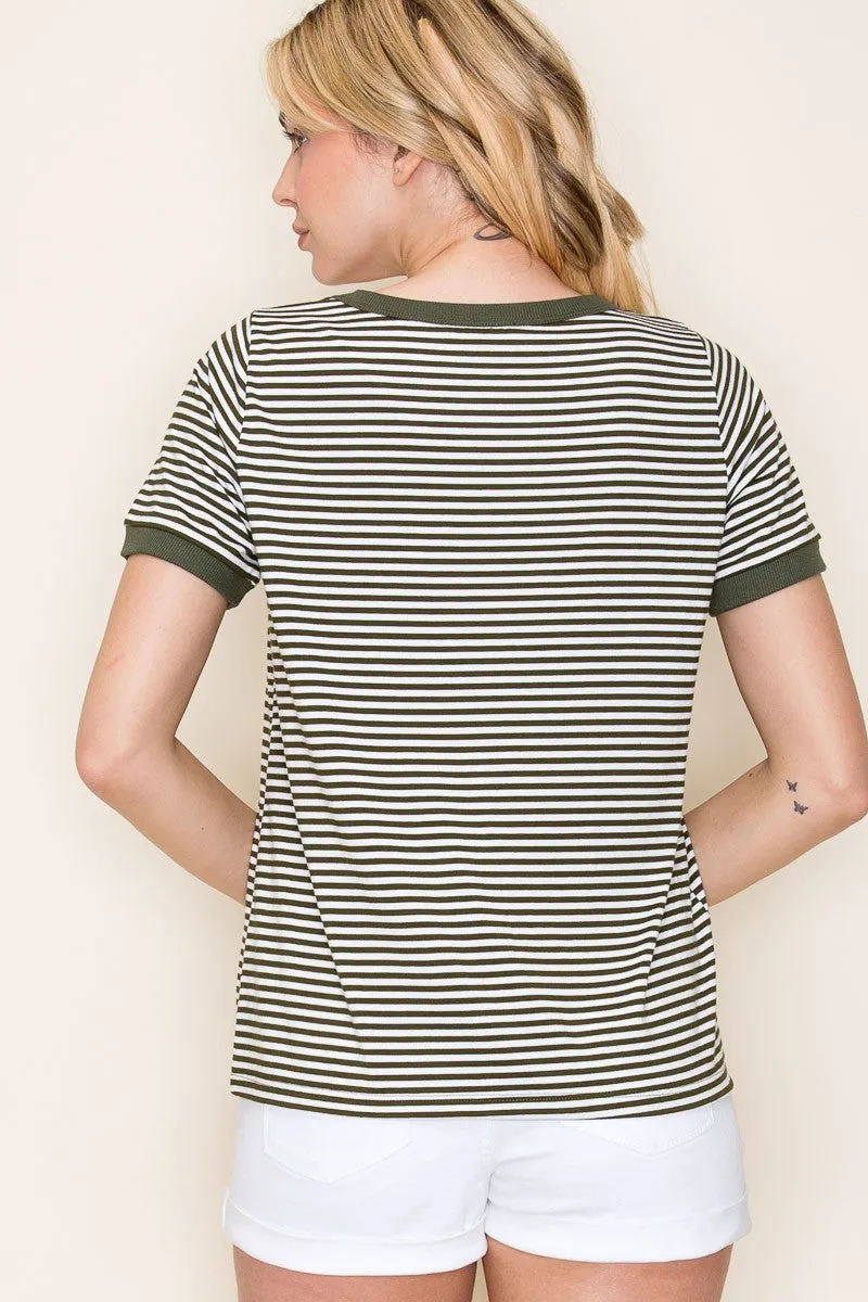Olive Striped Short Sleeve Top sold by Pinkblush product image thumbnail 3