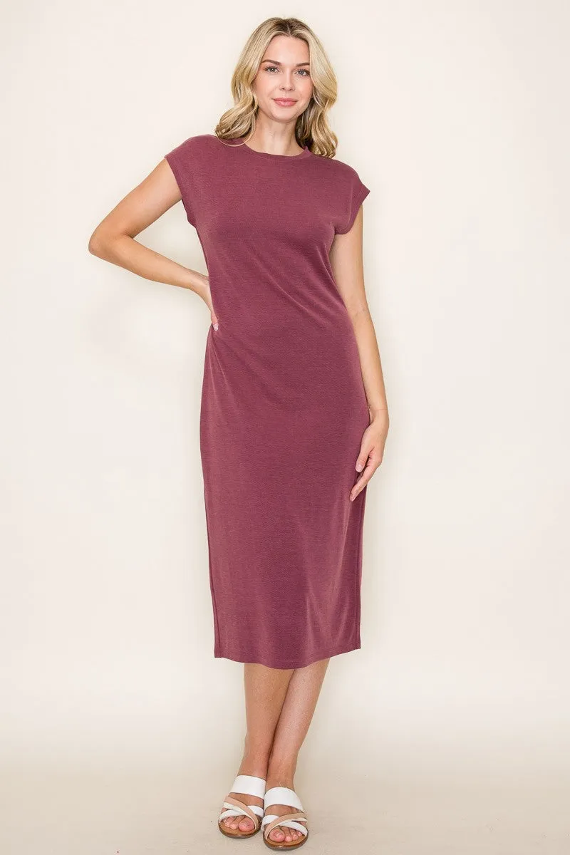 Burgundy Solid Short Sleeve Midi Dress sold by Pinkblush