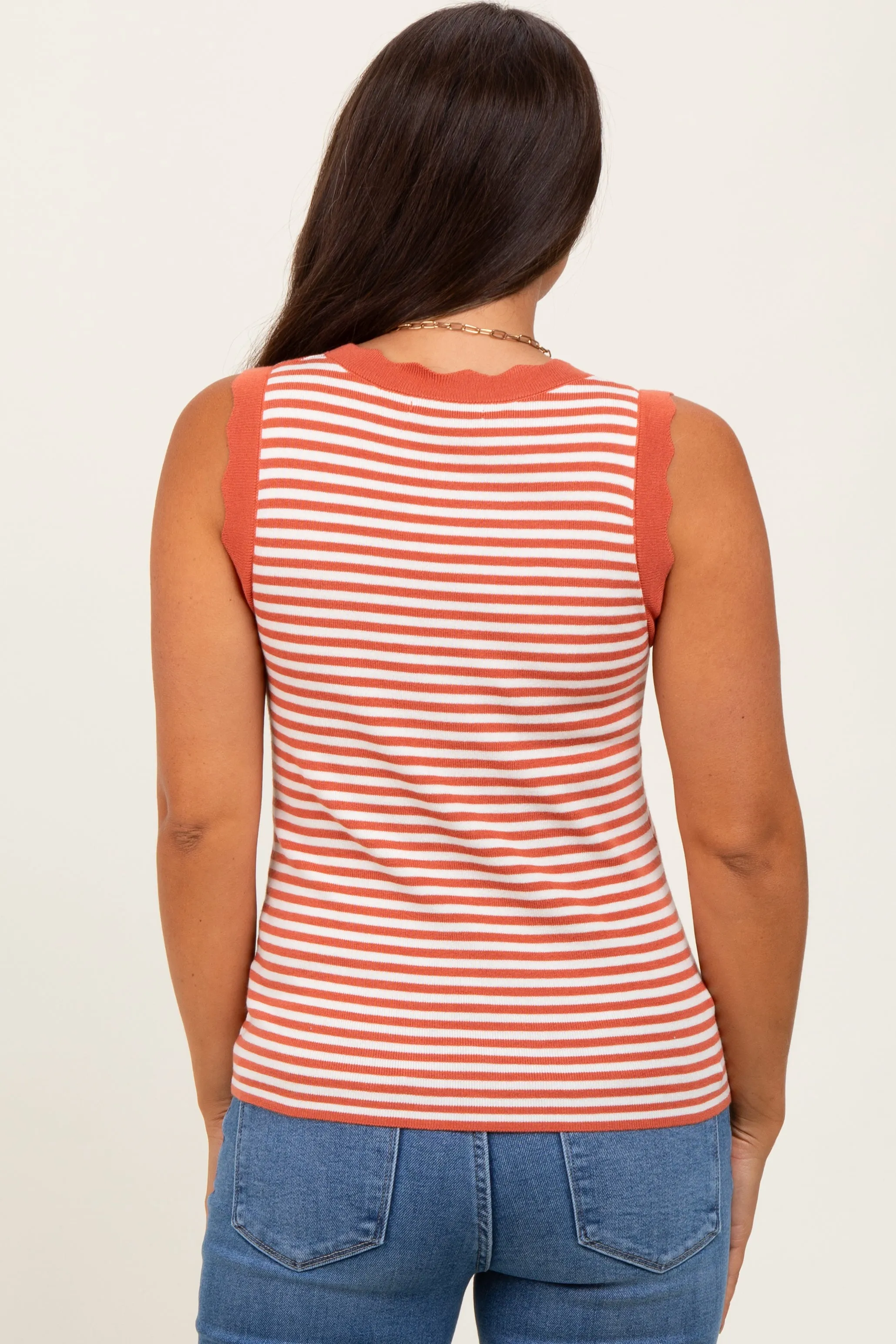 Rust Striped Knit Scallop Trim Sleeveless Maternity Top sold by Pinkblush product image thumbnail 3