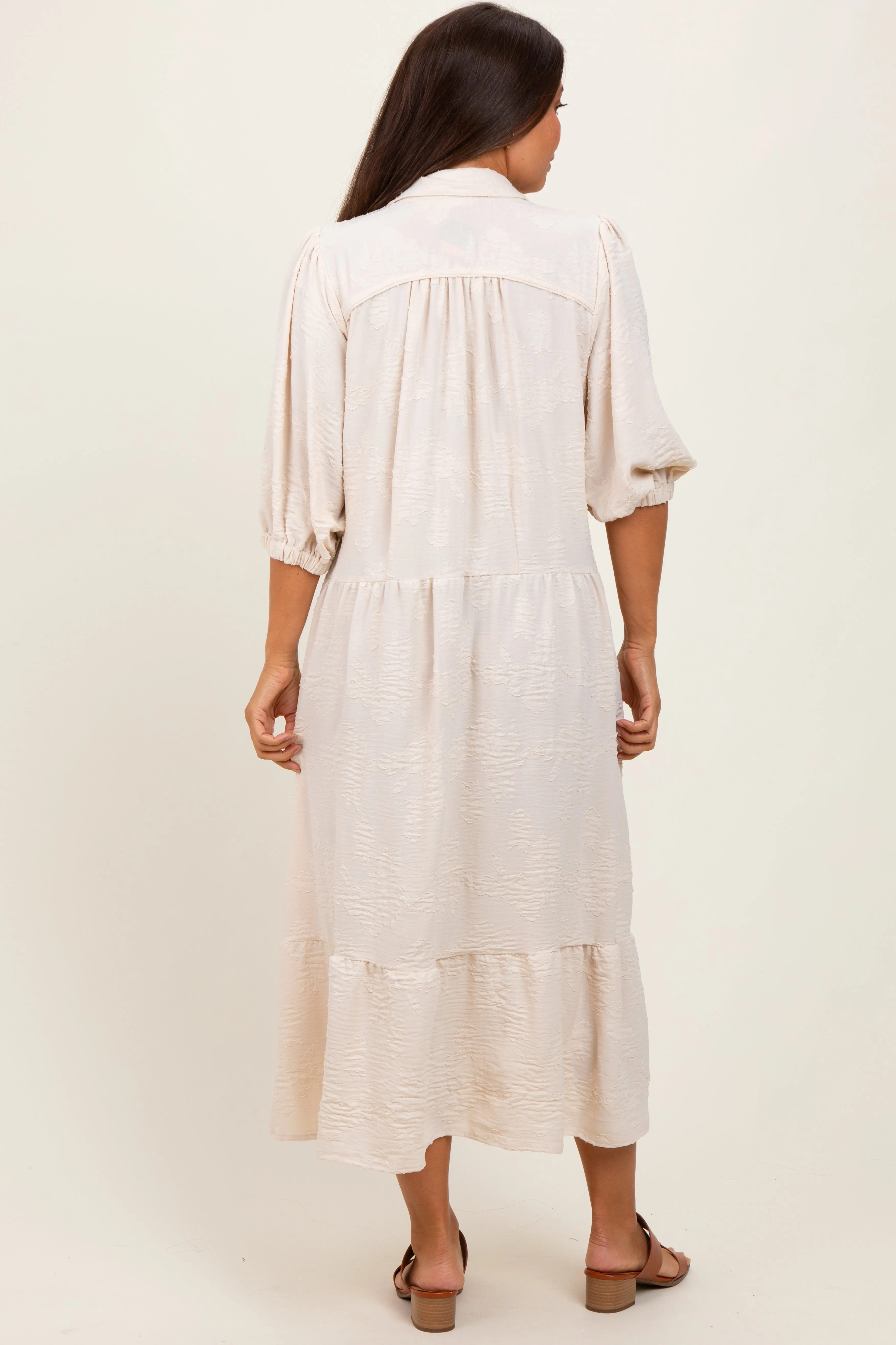 Cream Floral Applique Collared Maternity Midi Dress sold by Pinkblush product image thumbnail 4