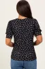 Black Floral Ribbed Puff Sleeve Maternity Top sold by Pinkblush