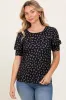 Black Floral Ribbed Puff Sleeve Maternity Top sold by Pinkblush