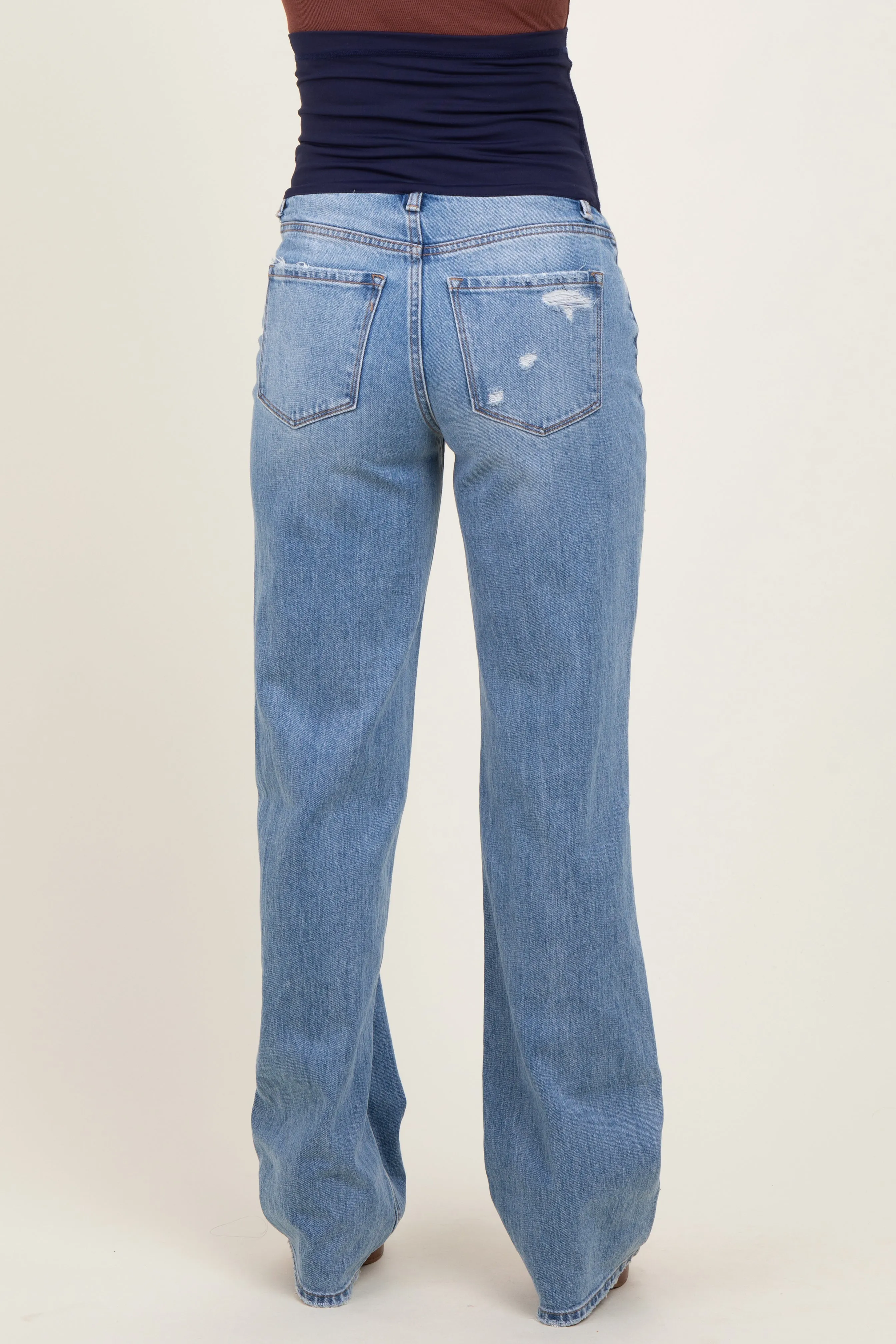 Light Blue Distressed Open Knee Straight Leg Maternity Jeans sold by Pinkblush product image thumbnail 5