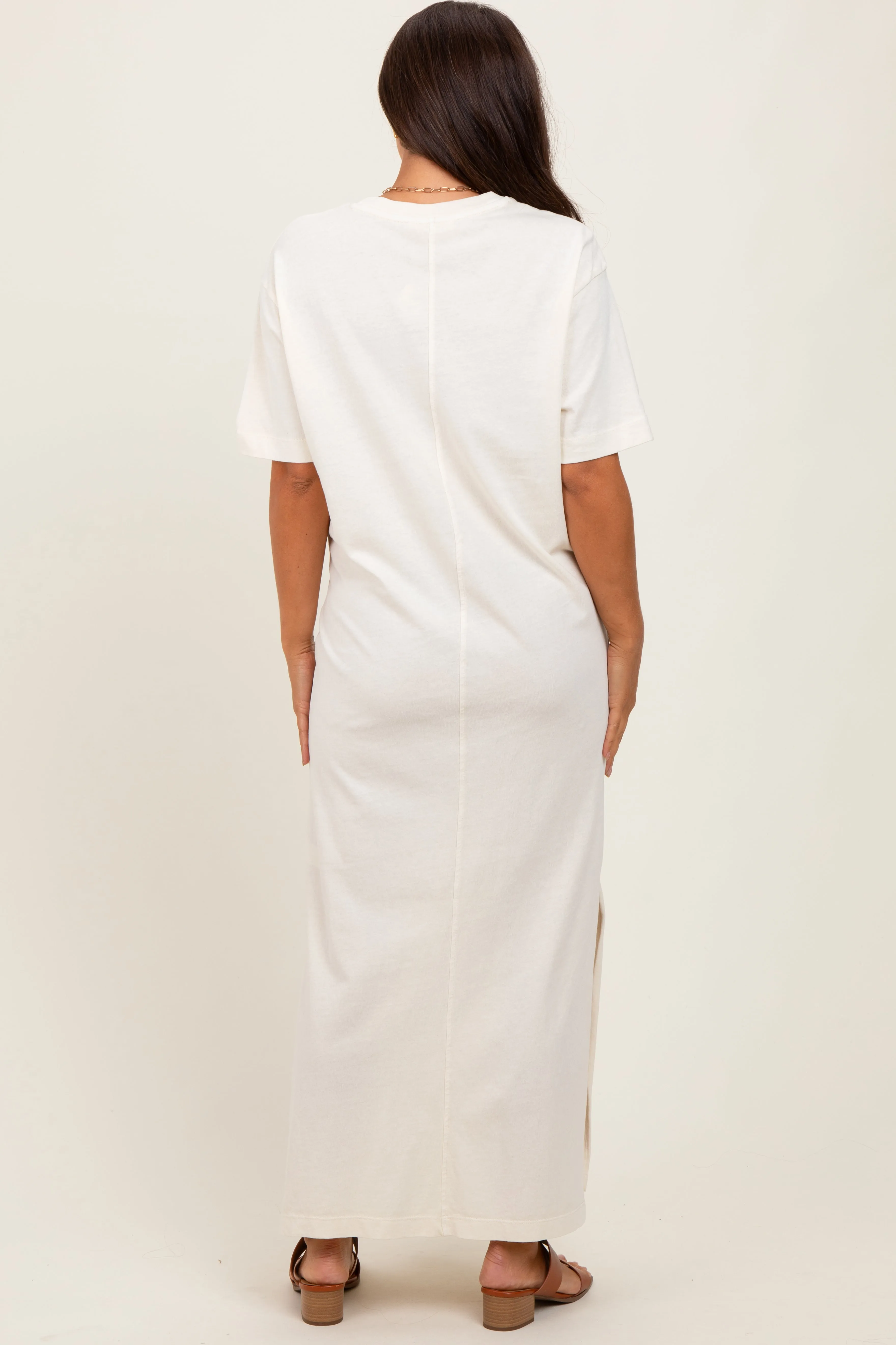 Cream Short Sleeve Knit T-Shirt Maternity Maxi Dress sold by Pinkblush product image thumbnail 4