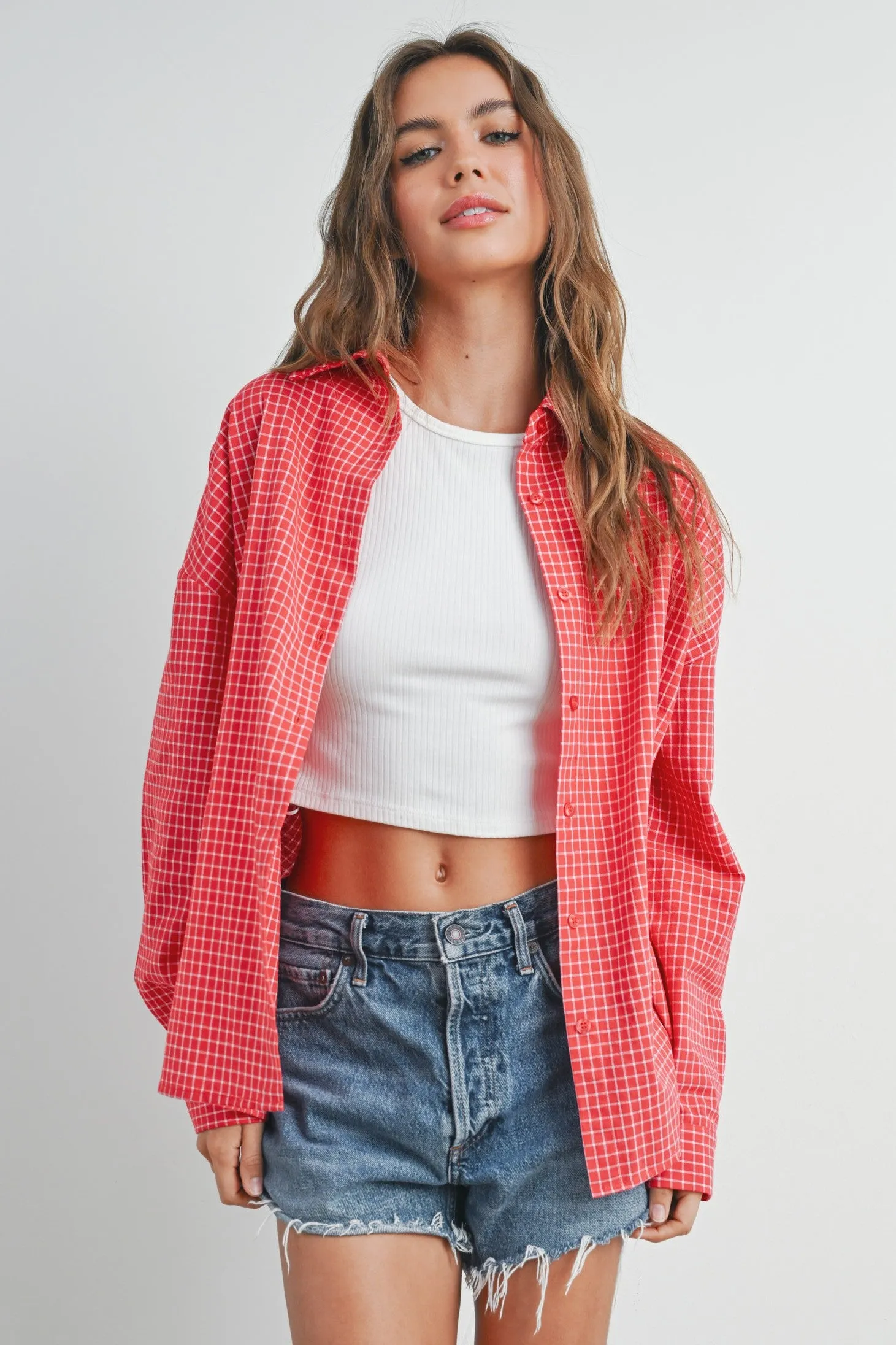 Red Checker Plaid Button Down Shirt sold by Pinkblush product image thumbnail 2