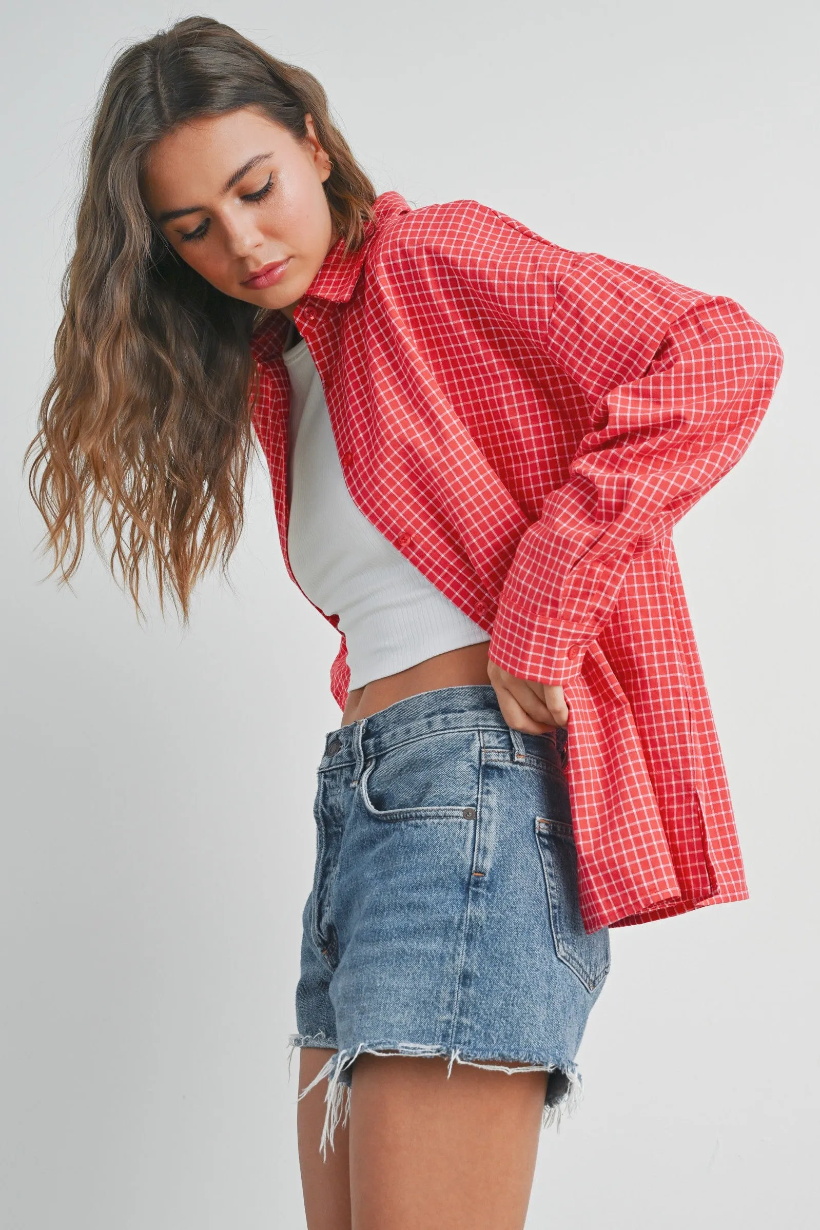 Red Checker Plaid Button Down Shirt sold by Pinkblush product image thumbnail 3