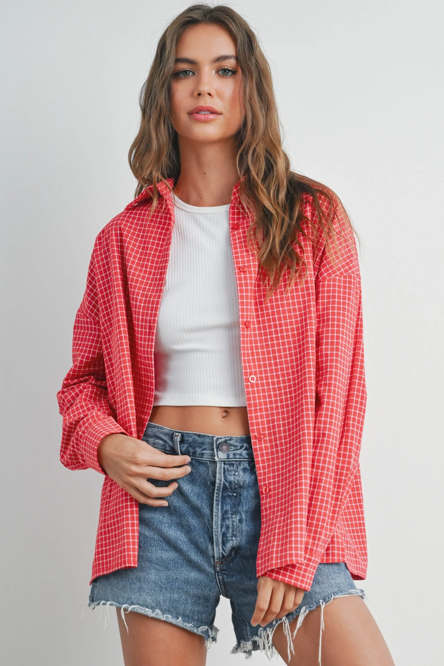 Red Checker Plaid Button Down Shirt sold by Pinkblush