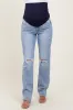 Light Blue Distressed Ripped Knee Straight Leg Maternity Jeans sold by Pinkblush