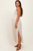 Cream Halter Neck Side Slit Maternity Midi Dress sold by Pinkblush