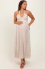 Cream Halter Neck Side Slit Maternity Midi Dress sold by Pinkblush