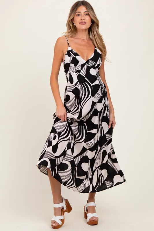 Black Geometric Print Sleeveless Maternity Maxi Dress sold by Pinkblush