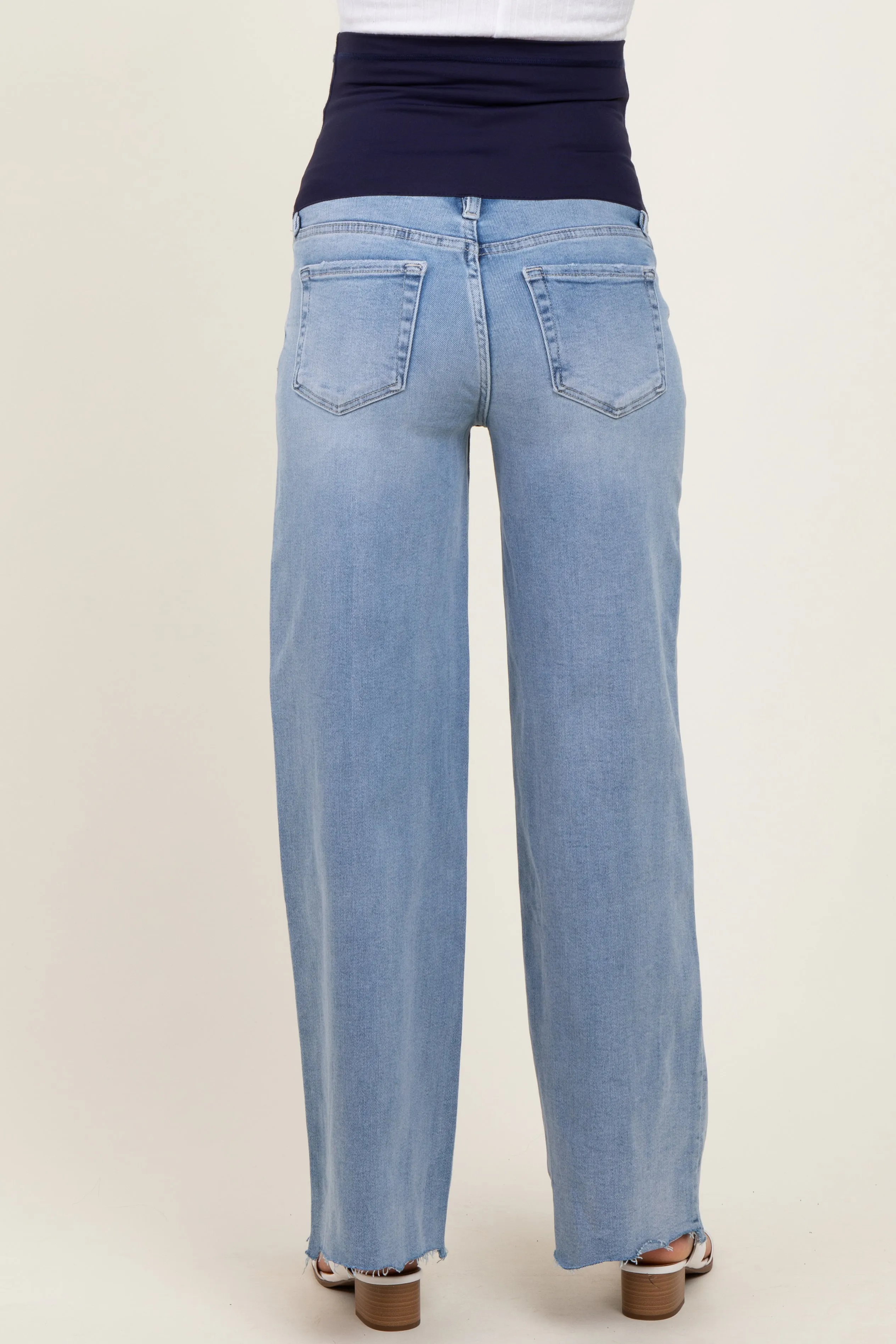 Light Blue Ripped Knee Uneven Raw Hem Wide Leg Maternity Jeans sold by Pinkblush product image thumbnail 5
