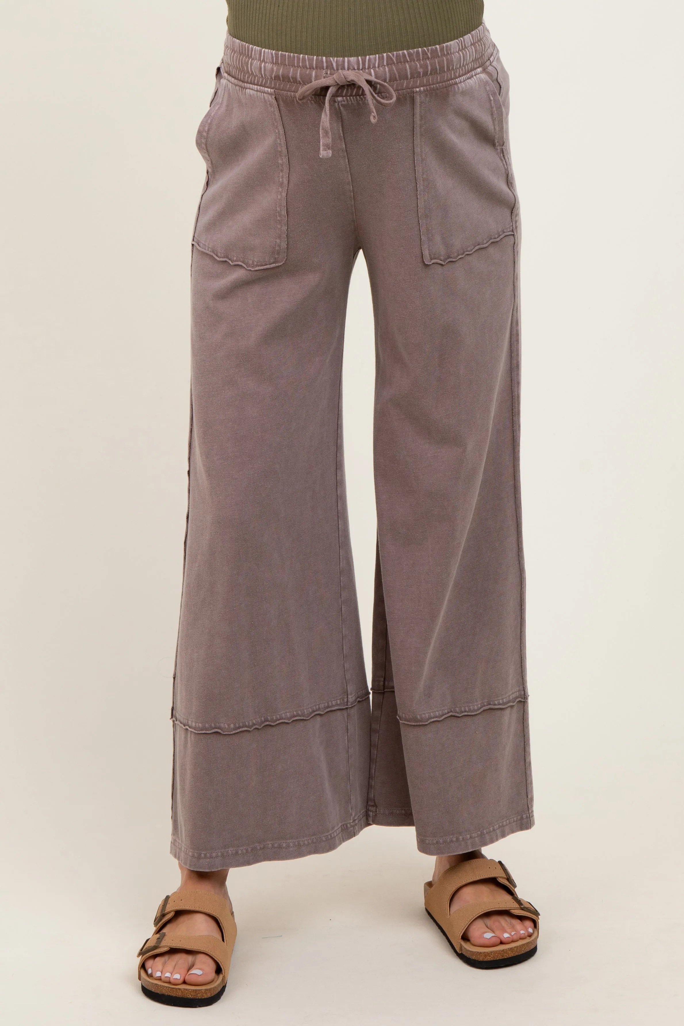 Mocha Mineral Wash Wide Leg Ankle Maternity Pants sold by Pinkblush product image thumbnail 3