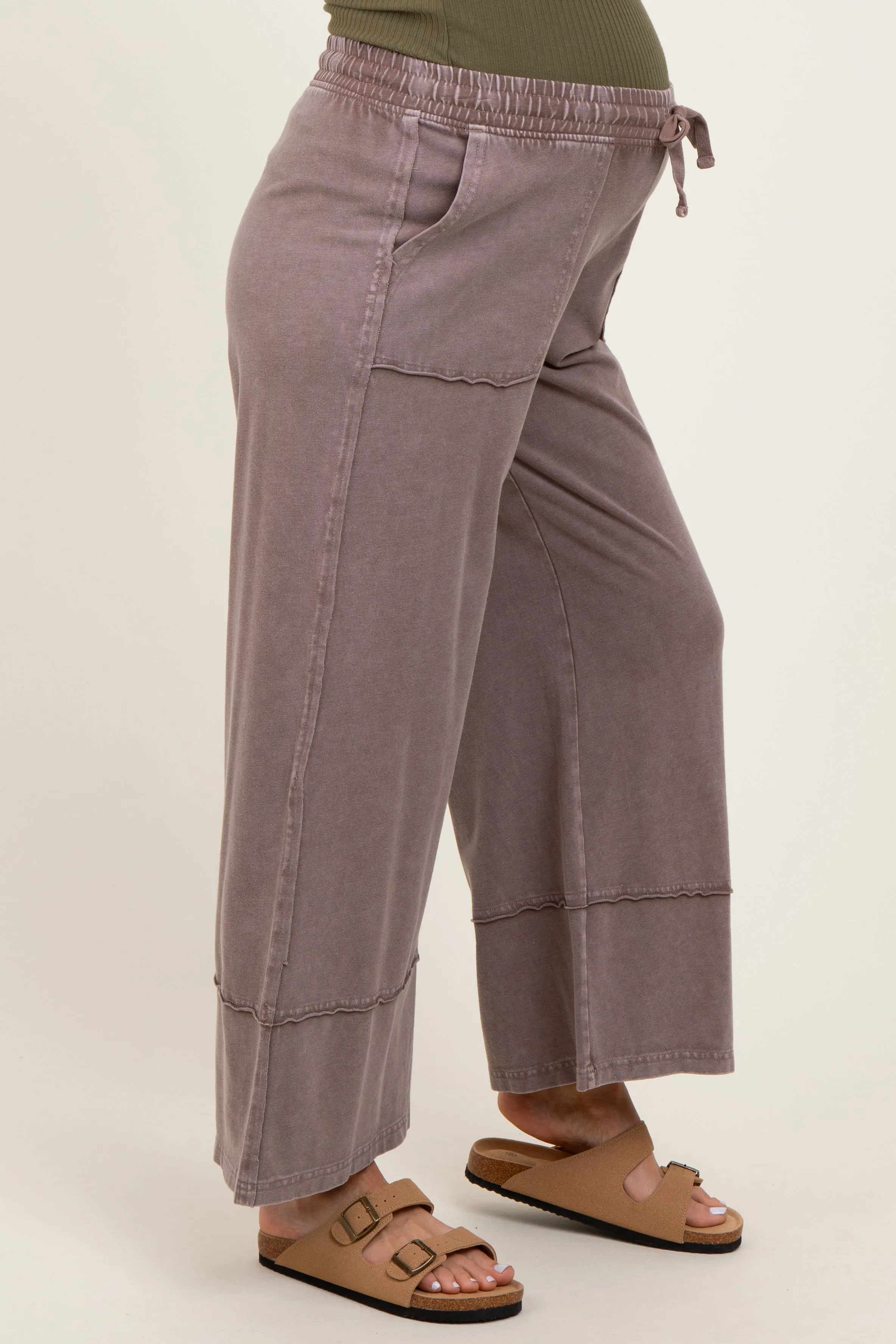 Mocha Mineral Wash Wide Leg Ankle Maternity Pants sold by Pinkblush product image thumbnail 4
