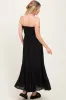 Black Smocked Strapless Front Tie Maternity Maxi Dress sold by Pinkblush