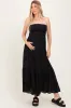 Black Smocked Strapless Front Tie Maternity Maxi Dress sold by Pinkblush