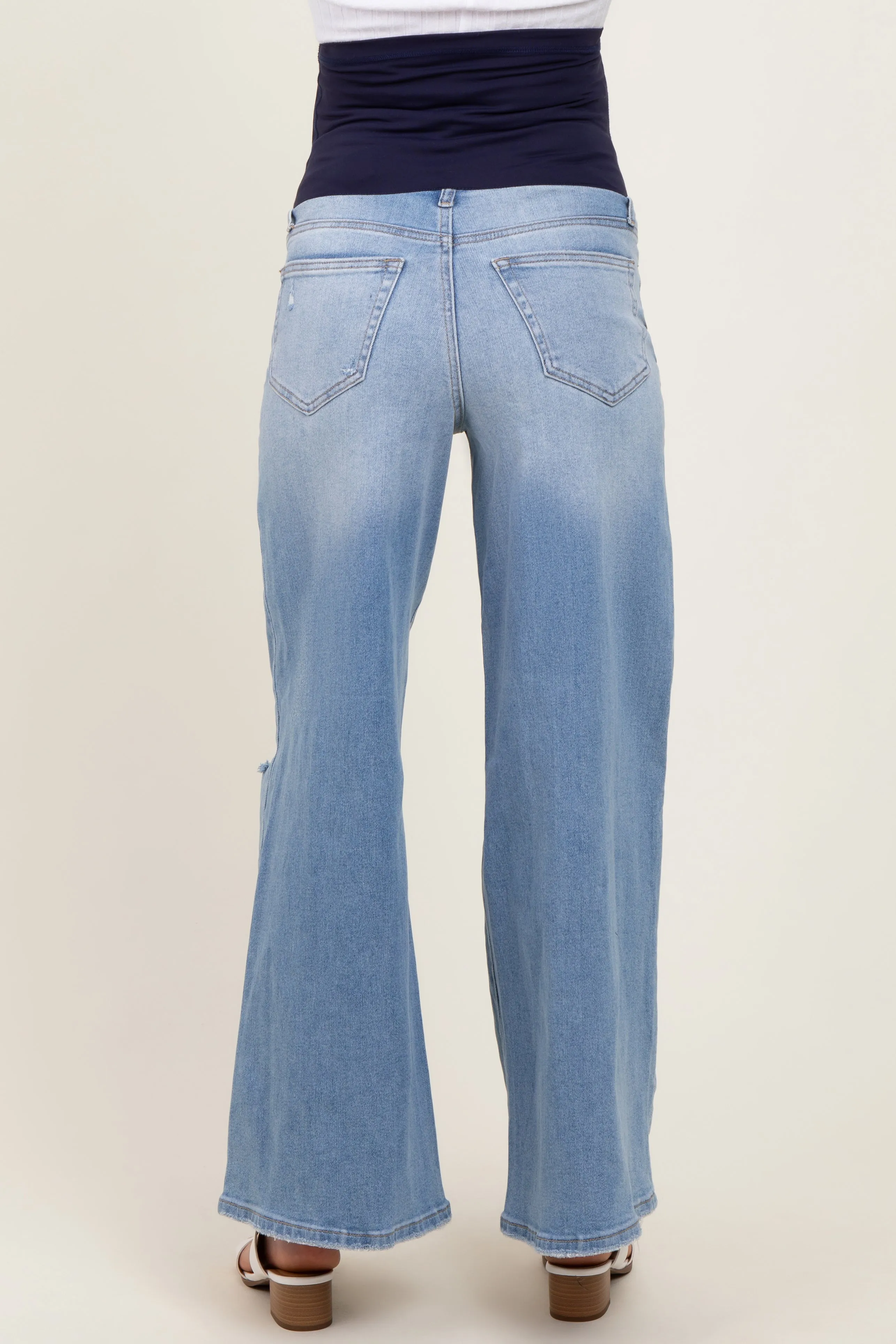 Light Blue Ripped Knee Baggy Wide Leg Maternity Jeans sold by Pinkblush product image thumbnail 5