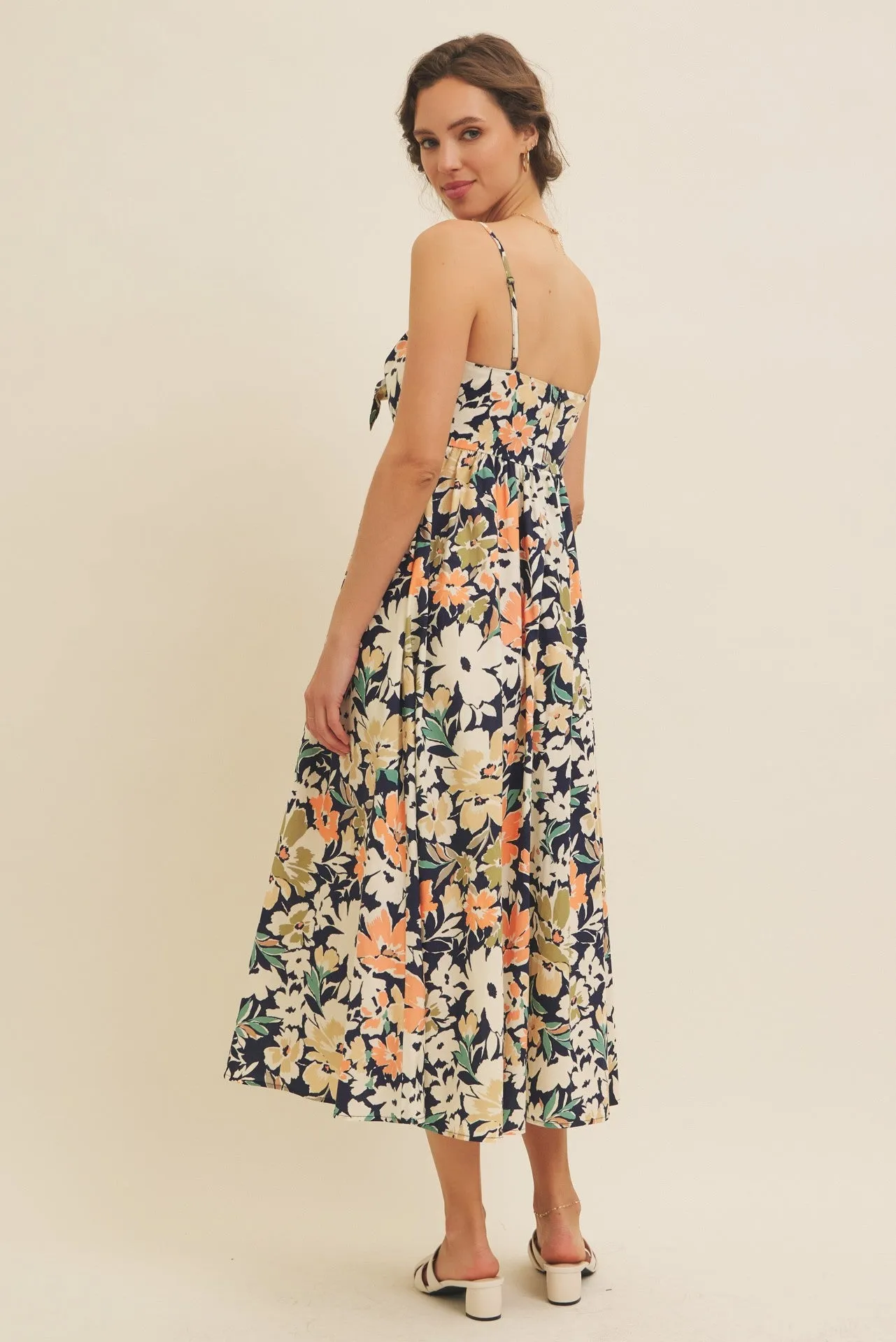 Navy Multi Floral Front Tie Sleeveless Midi Dress sold by Pinkblush product image thumbnail 5