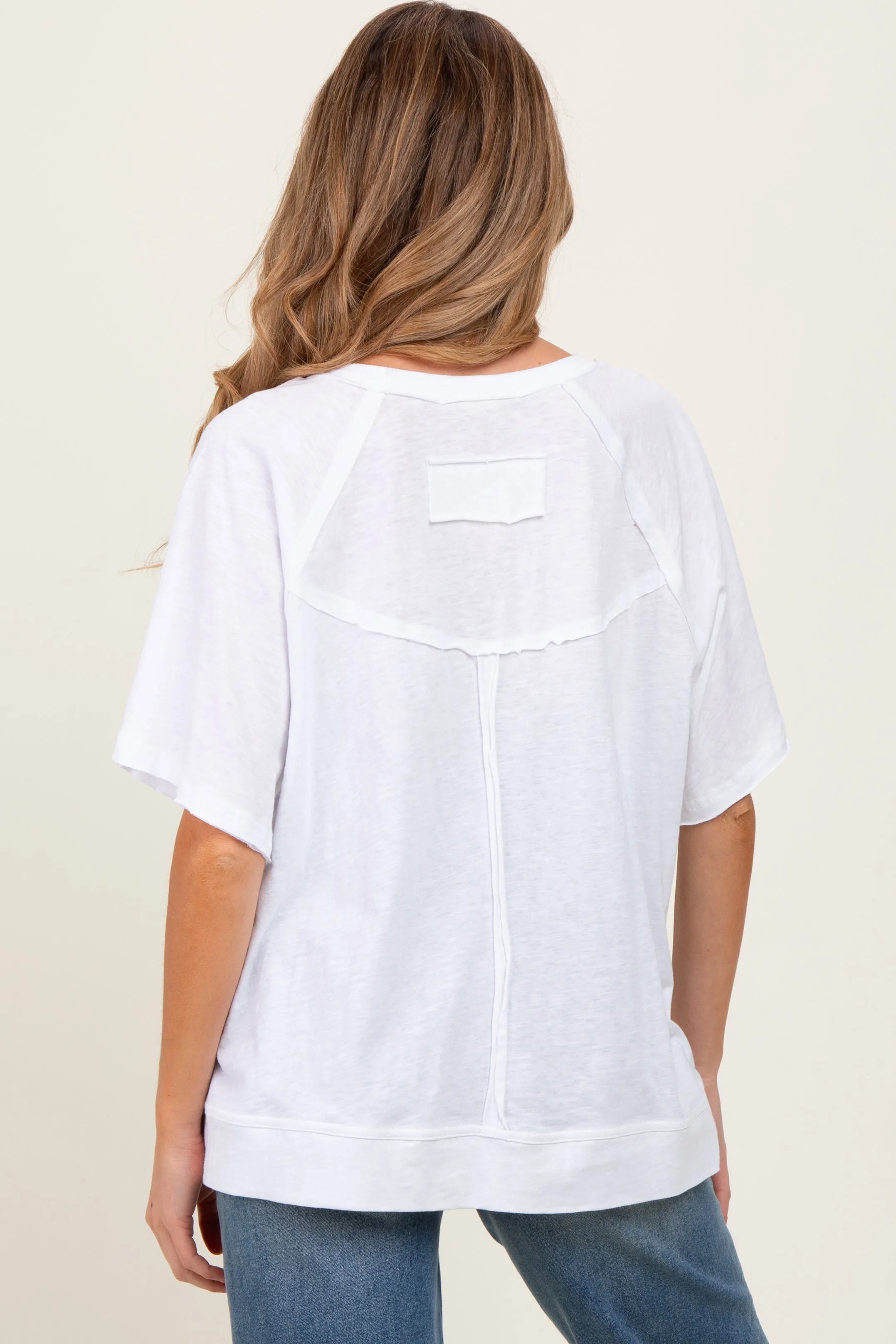White Oversized Raw Hem Short Sleeve Maternity Tee sold by Pinkblush product image thumbnail 2