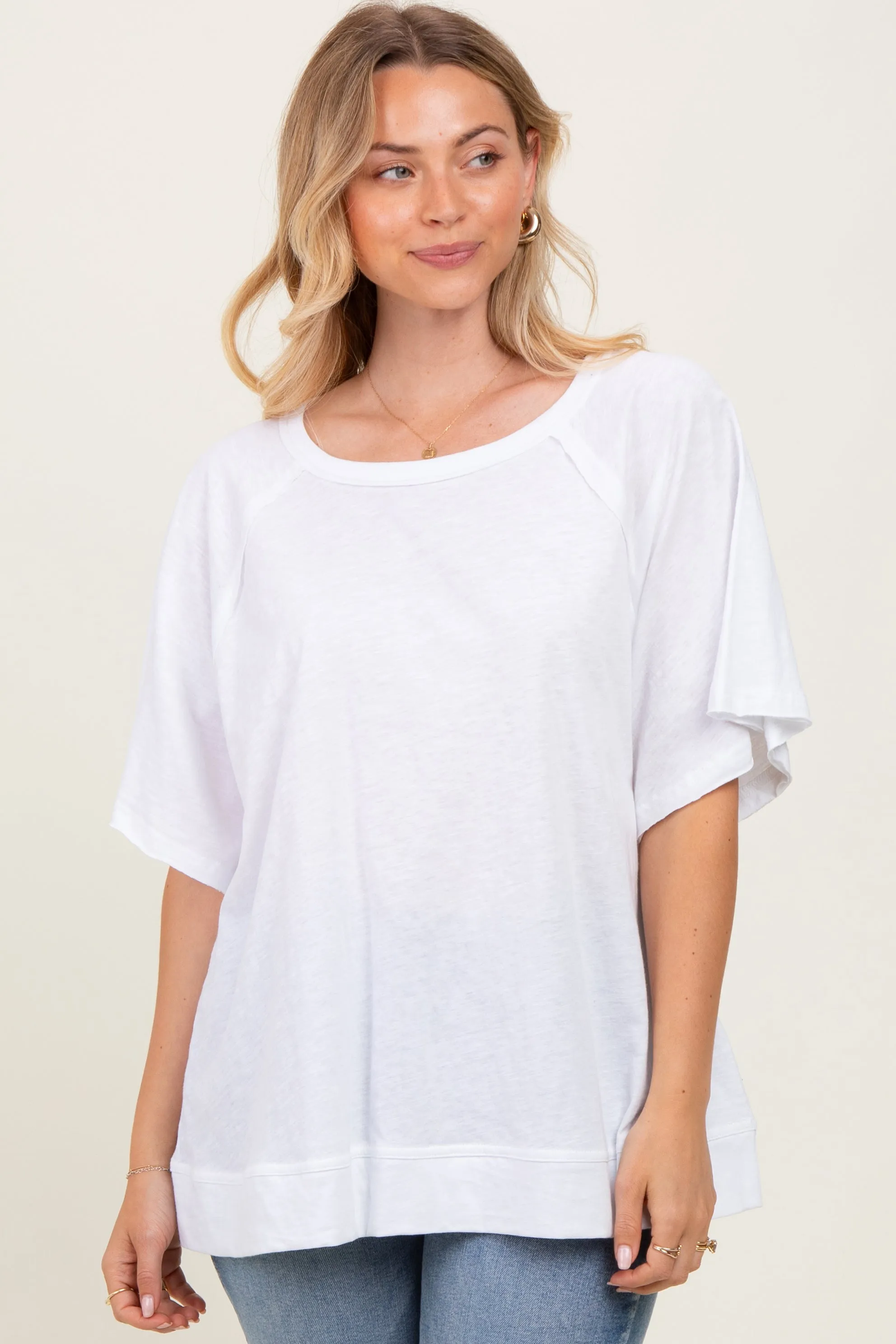 White Oversized Raw Hem Short Sleeve Maternity Tee sold by Pinkblush product image thumbnail 3