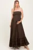 Brown Halter Neck Smocked Tiered Hem Maternity Maxi Dress sold by Pinkblush