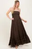 Brown Halter Neck Smocked Tiered Hem Maternity Maxi Dress sold by Pinkblush