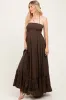 Brown Halter Neck Smocked Tiered Hem Maternity Maxi Dress sold by Pinkblush