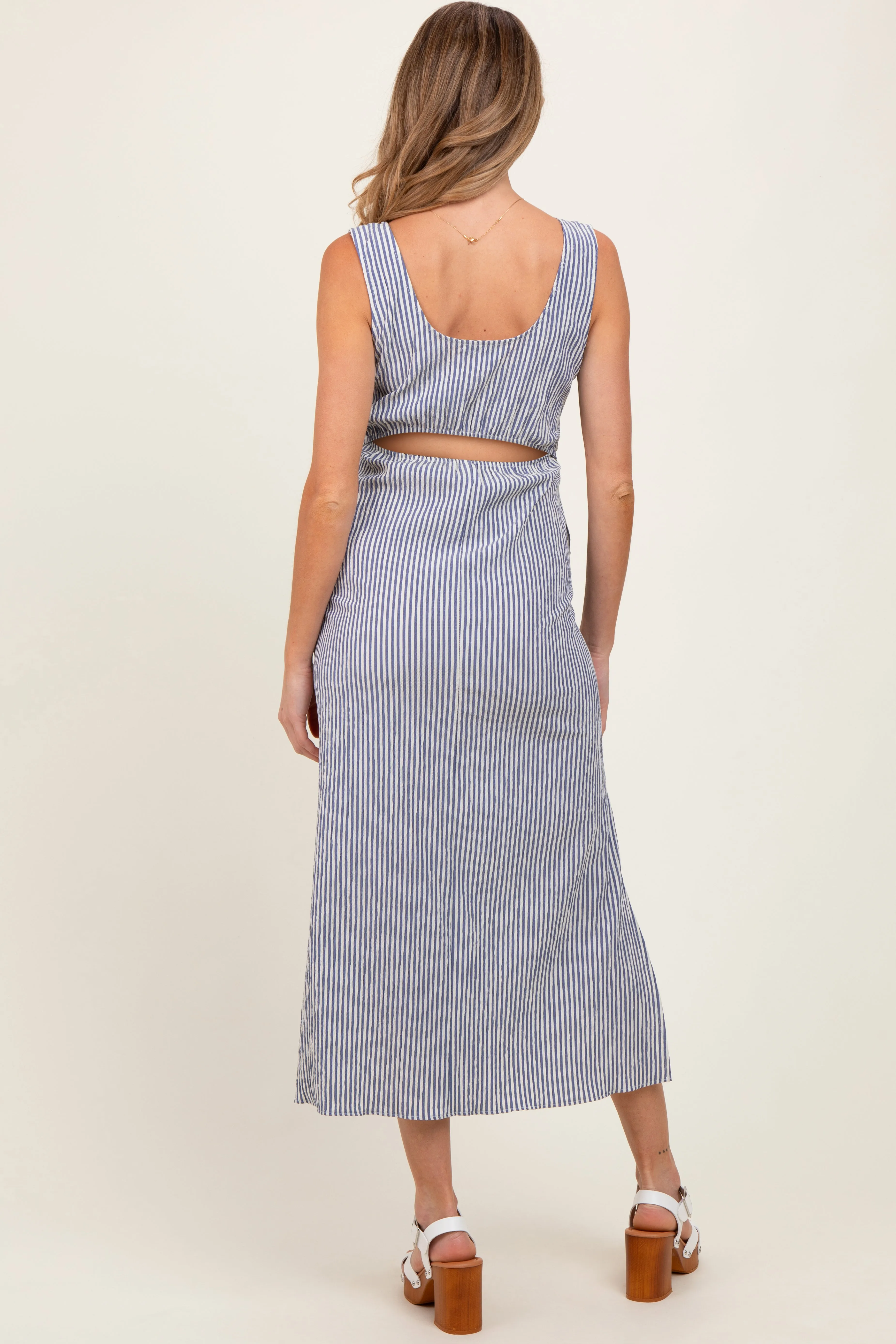 Navy Striped Sleeveless Cutout Side Slit Maternity Maxi Dress sold by Pinkblush product image thumbnail 3