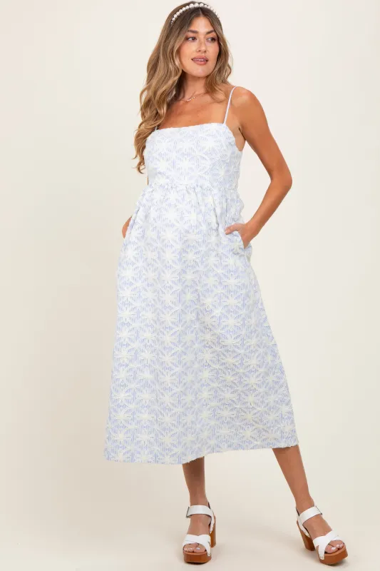 Blue Striped Floral Applique Maternity Midi Dress sold by Pinkblush