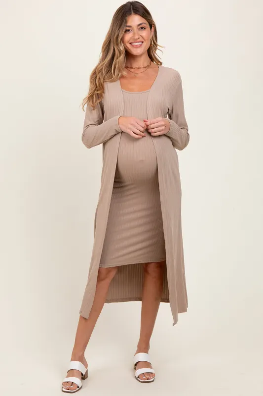 Cream Ribbed Cardigan 2 Piece Maternity Set sold by Pinkblush