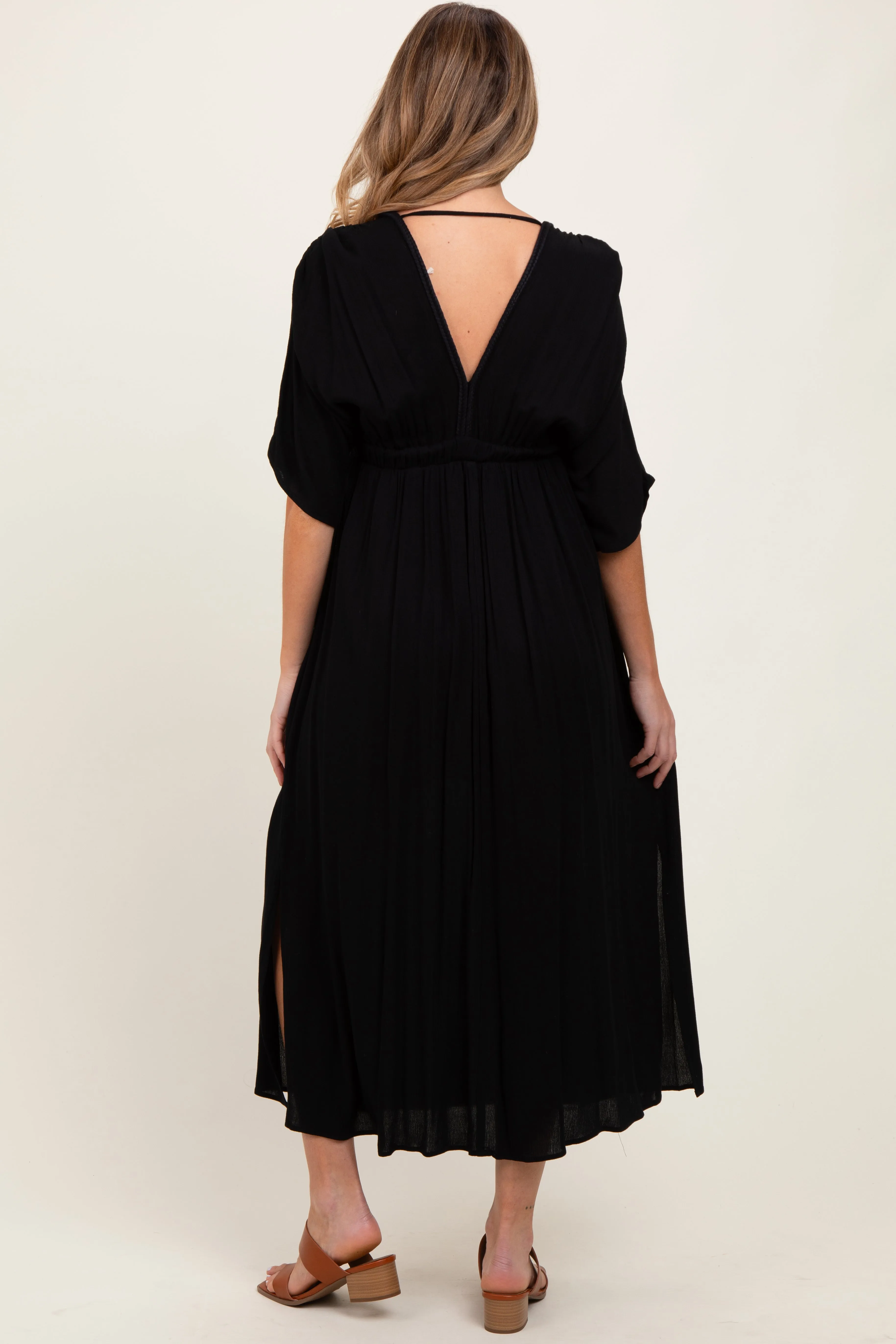 Black V-Neck Braid Detail Maternity Maxi Dress sold by Pinkblush product image thumbnail 4