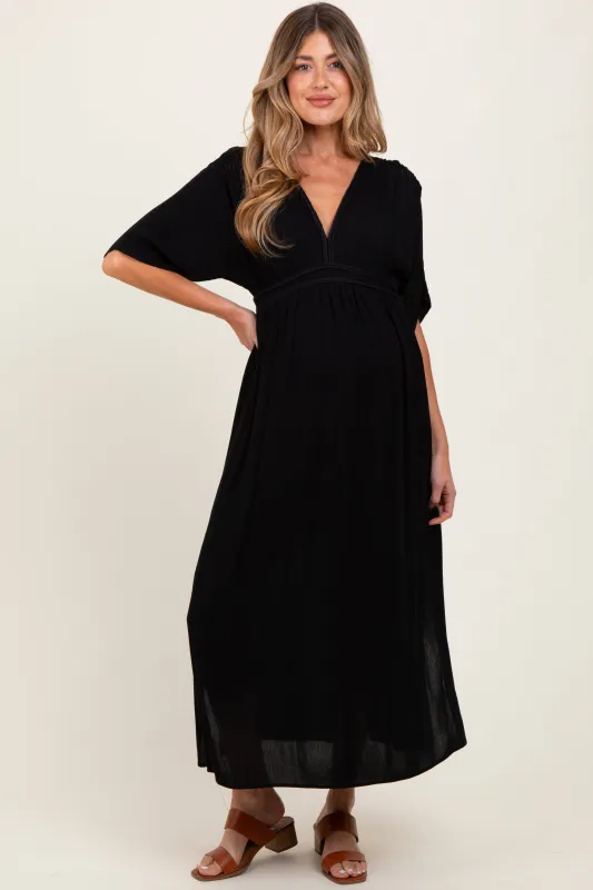 Black V-Neck Braid Detail Maternity Maxi Dress sold by Pinkblush
