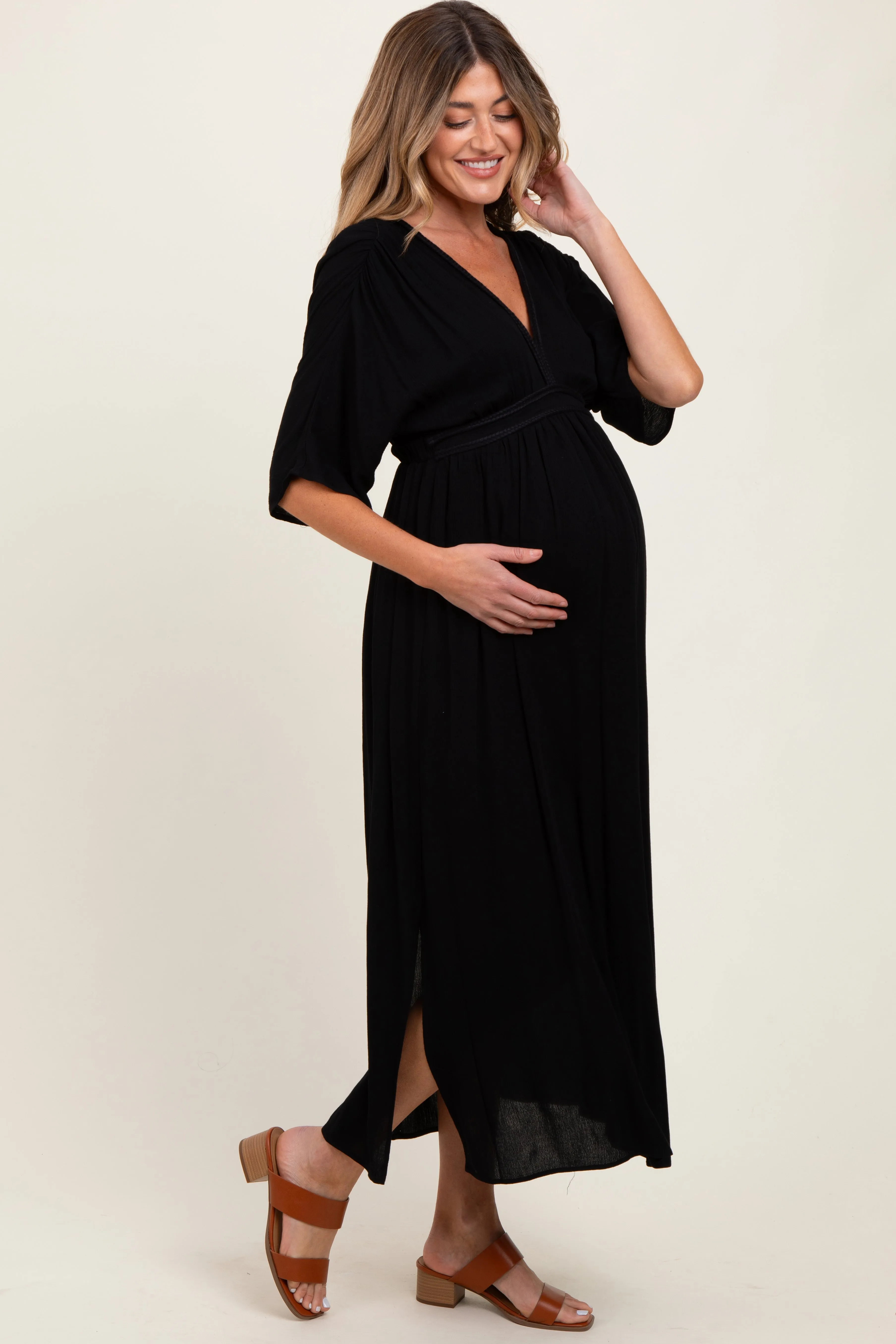 Black V-Neck Braid Detail Maternity Maxi Dress sold by Pinkblush product image thumbnail 3
