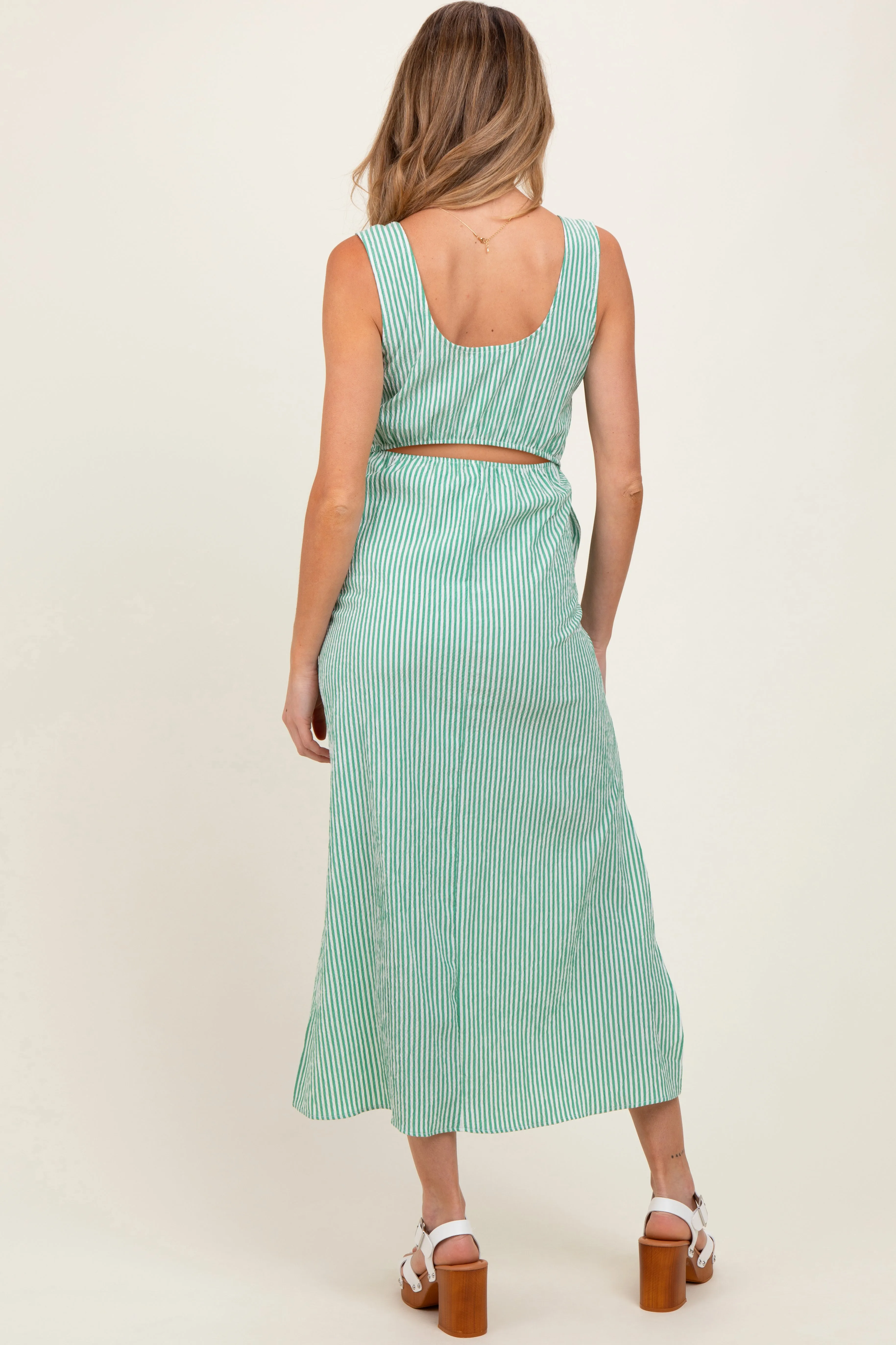 Green Striped Sleeveless Cutout Side Slit Maternity Maxi Dress sold by Pinkblush product image thumbnail 3