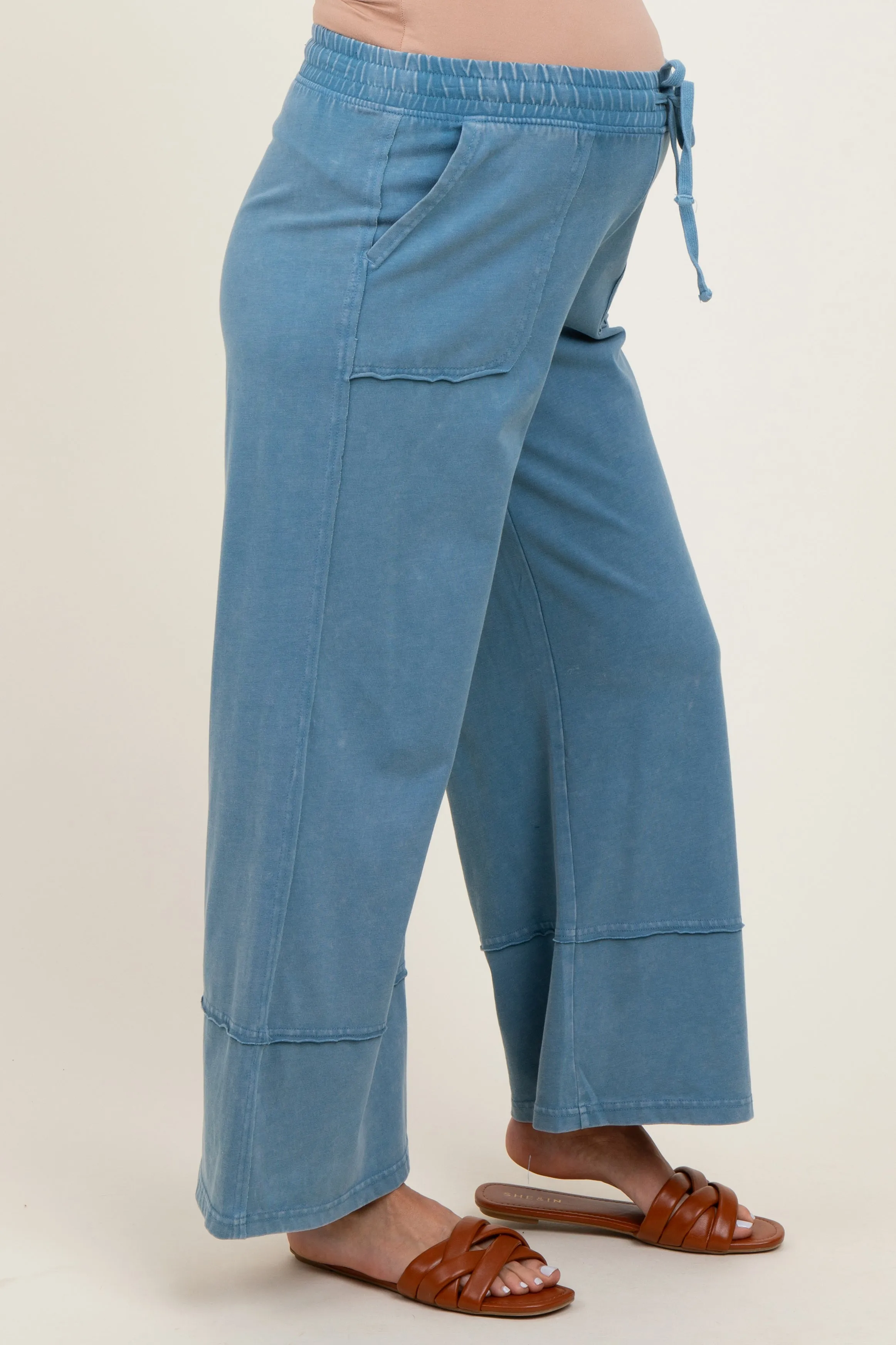 Blue Mineral Wash Wide Leg Ankle Maternity Pants sold by Pinkblush product image thumbnail 3