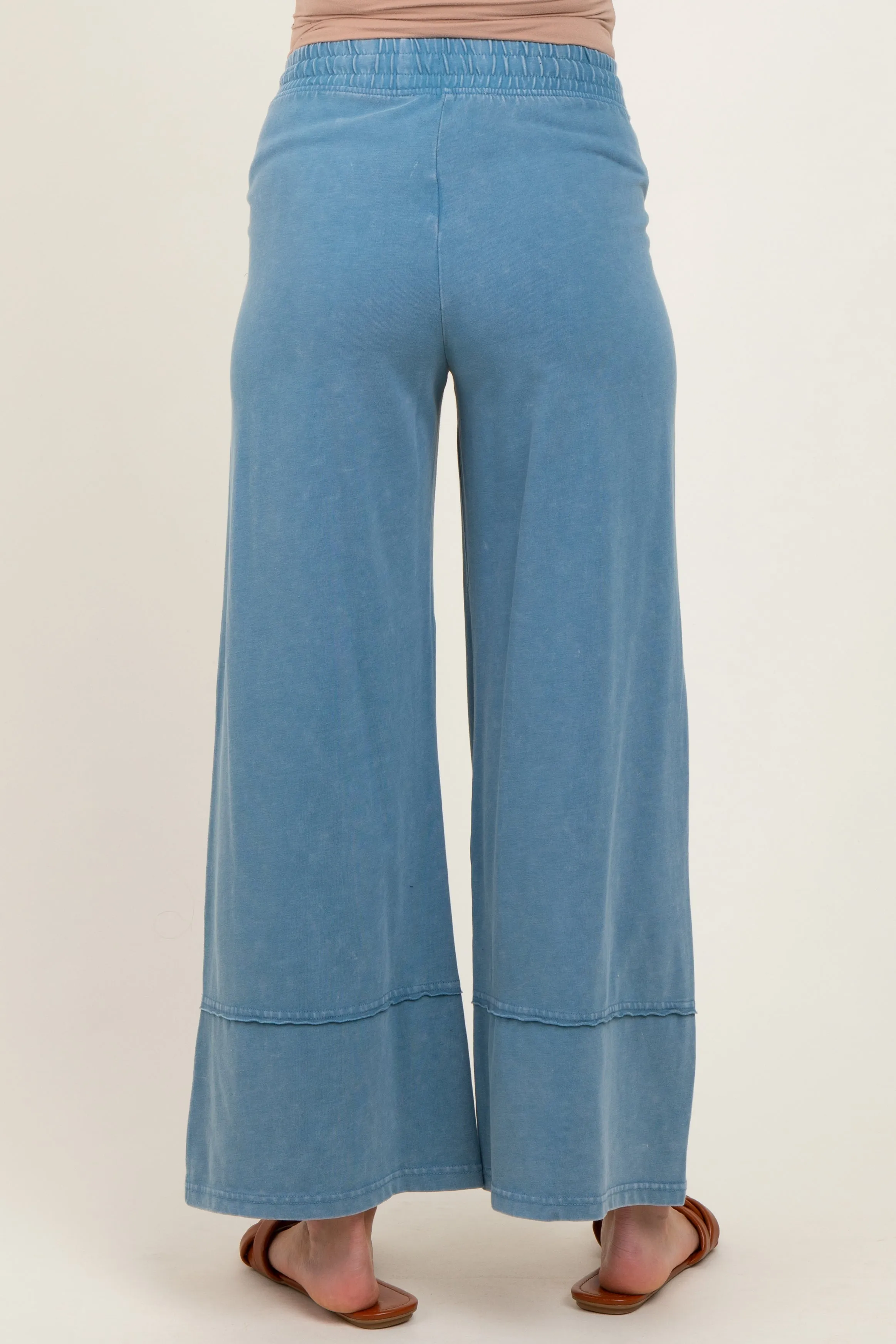 Blue Mineral Wash Wide Leg Ankle Maternity Pants sold by Pinkblush product image thumbnail 4