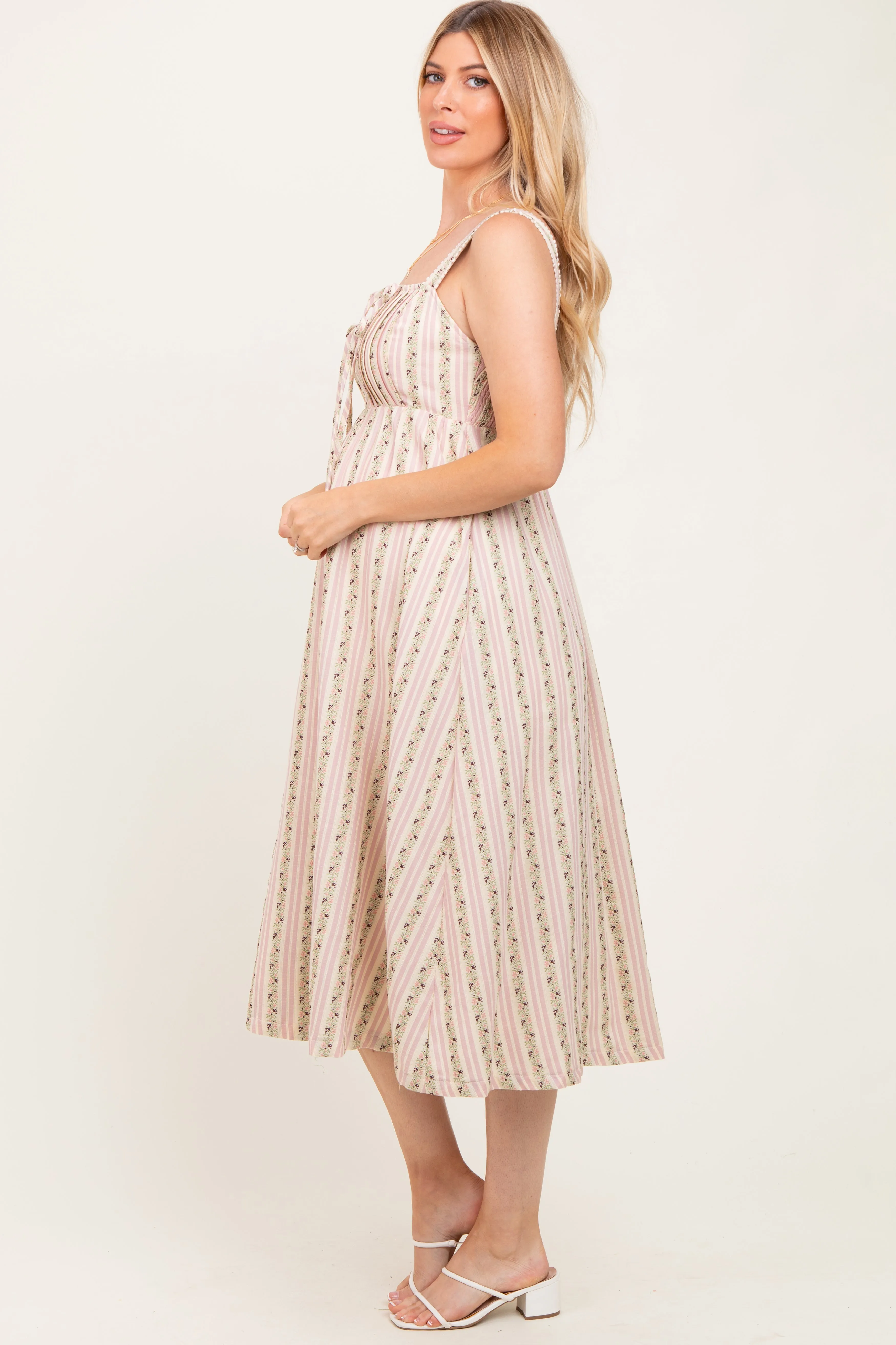Pink Floral Embroidered Striped Maternity Midi Dress sold by Pinkblush product image thumbnail 2
