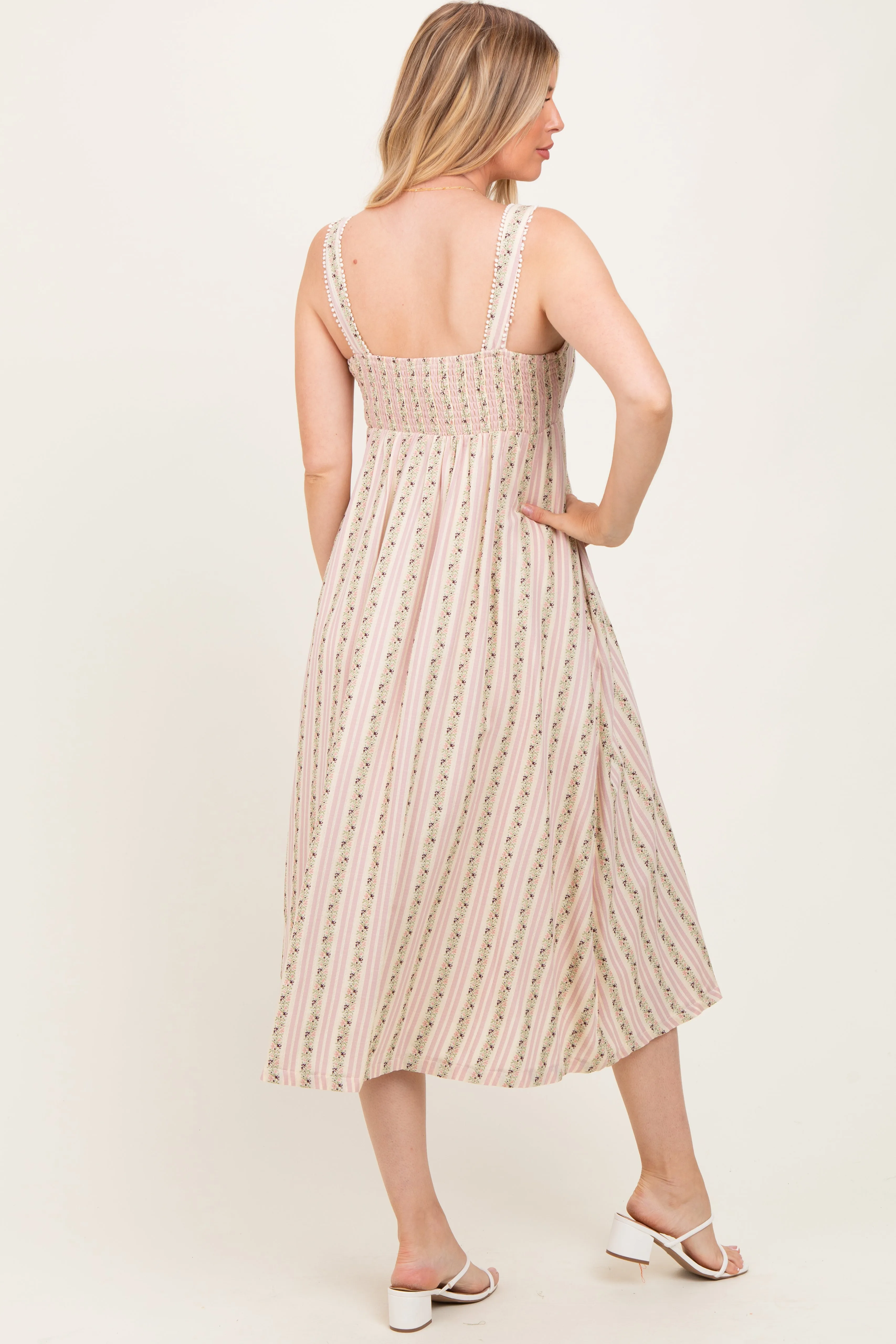 Pink Floral Embroidered Striped Maternity Midi Dress sold by Pinkblush product image thumbnail 3