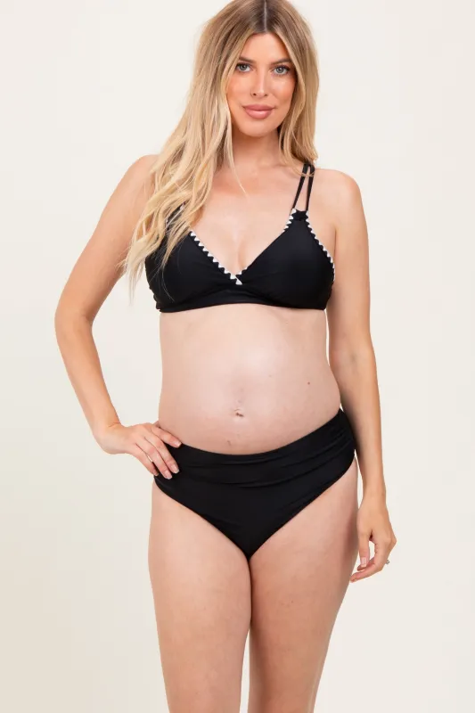Black Crochet Detail Double Strap Maternity Bikini Set sold by Pinkblush