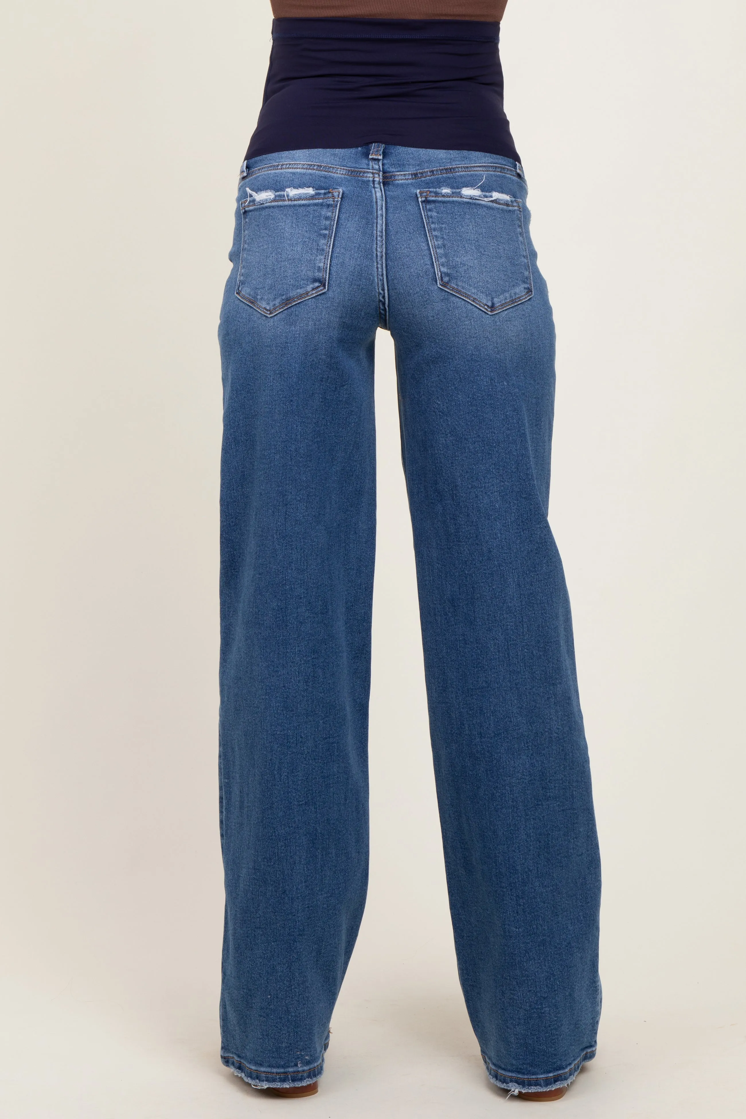 Blue Lightly Distressed Wide Leg Maternity Jeans sold by Pinkblush product image thumbnail 4