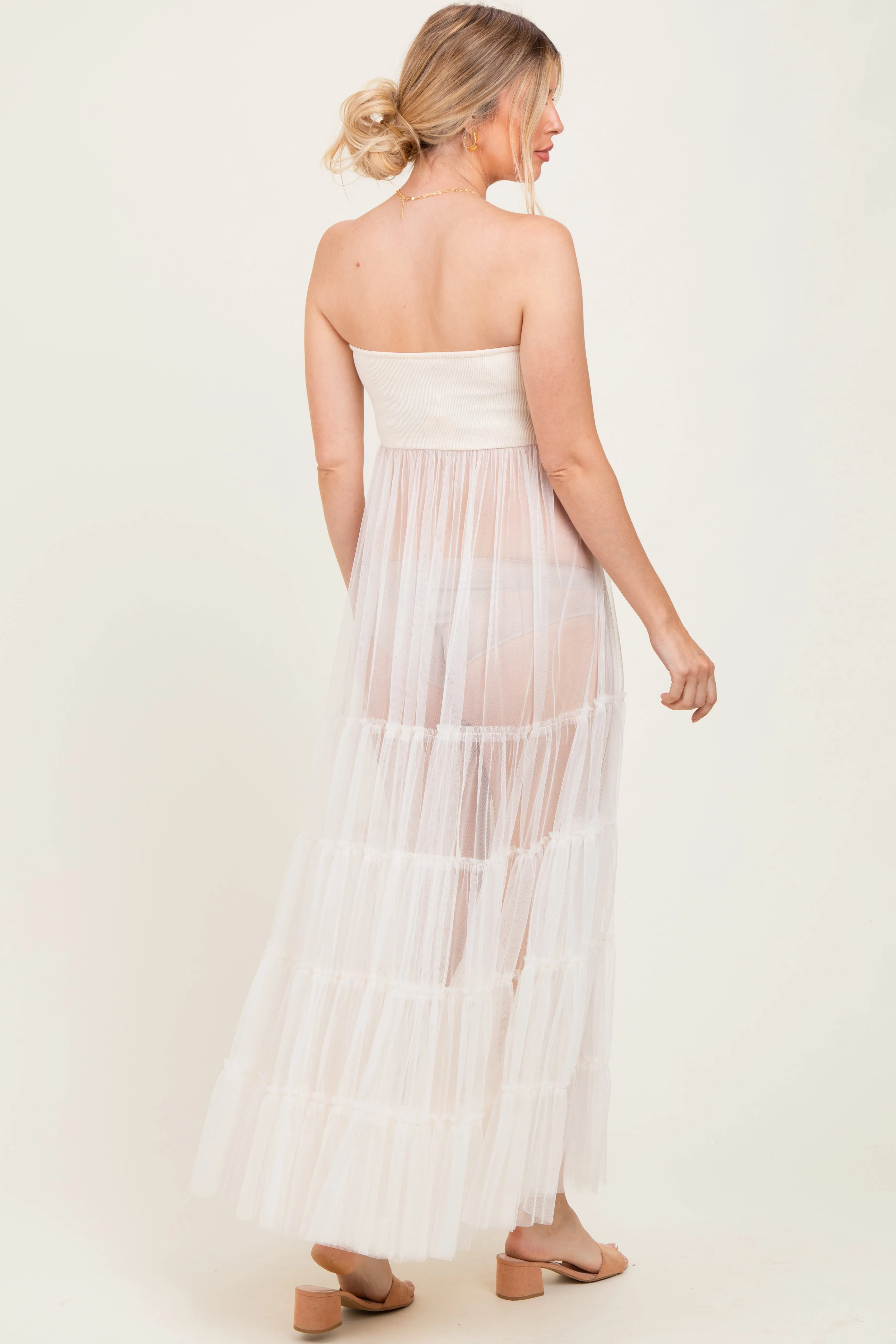 Cream Corset Tiered Tulle Maternity Photoshoot Dress sold by Pinkblush product image thumbnail 4