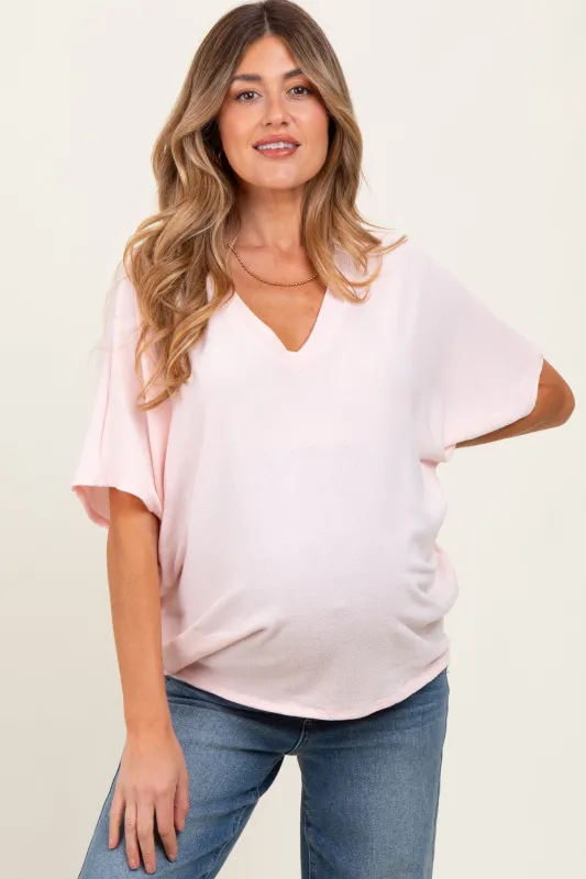 Light Pink V-Neck Crepe Knit Maternity Top sold by Pinkblush