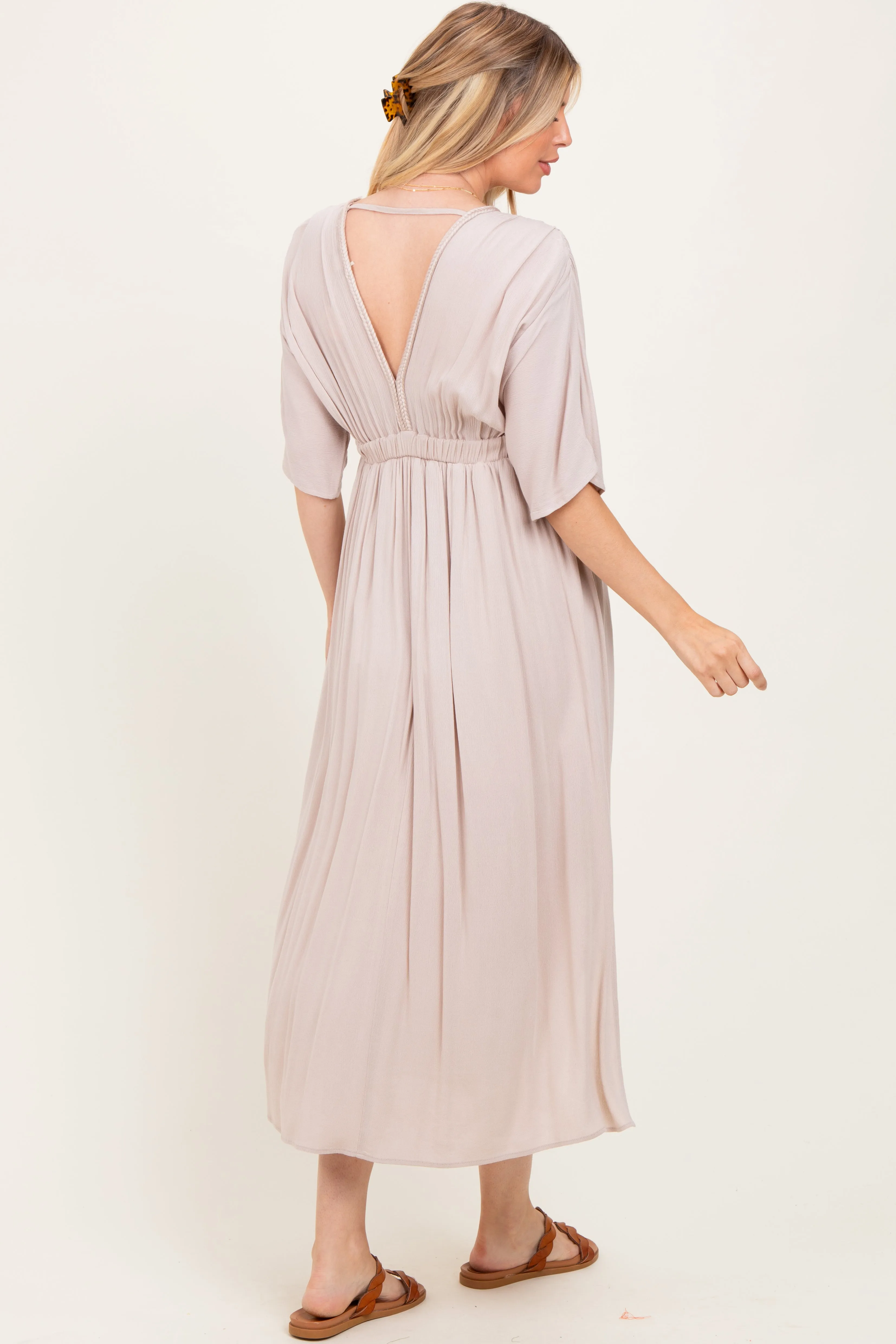 Beige V-Neck Braid Detail Maternity Maxi Dress sold by Pinkblush product image thumbnail 3