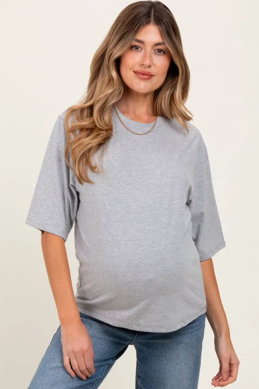 Heather Grey Crew Neck Oversized Maternity Tee sold by Pinkblush