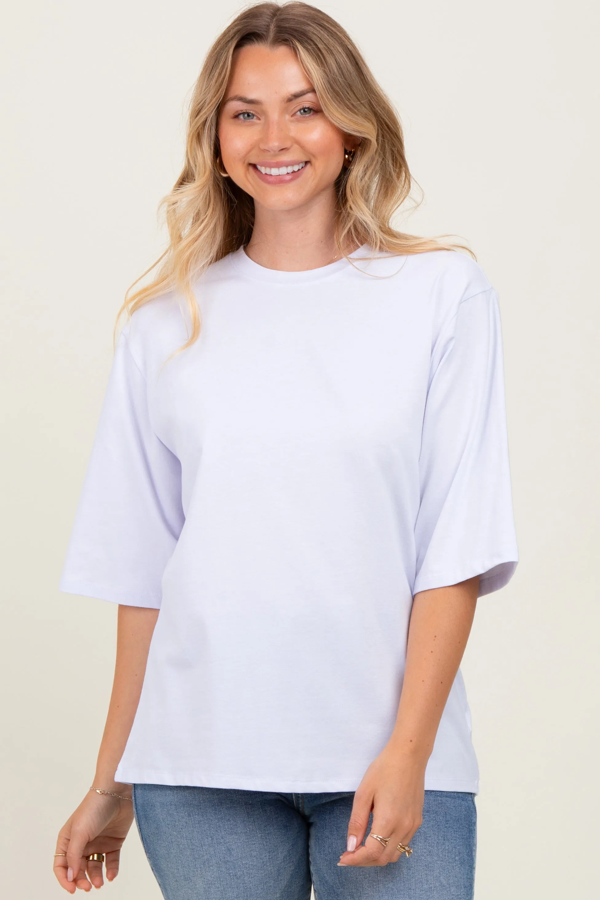 White Crew Neck Oversized Maternity Tee sold by Pinkblush product image thumbnail 5