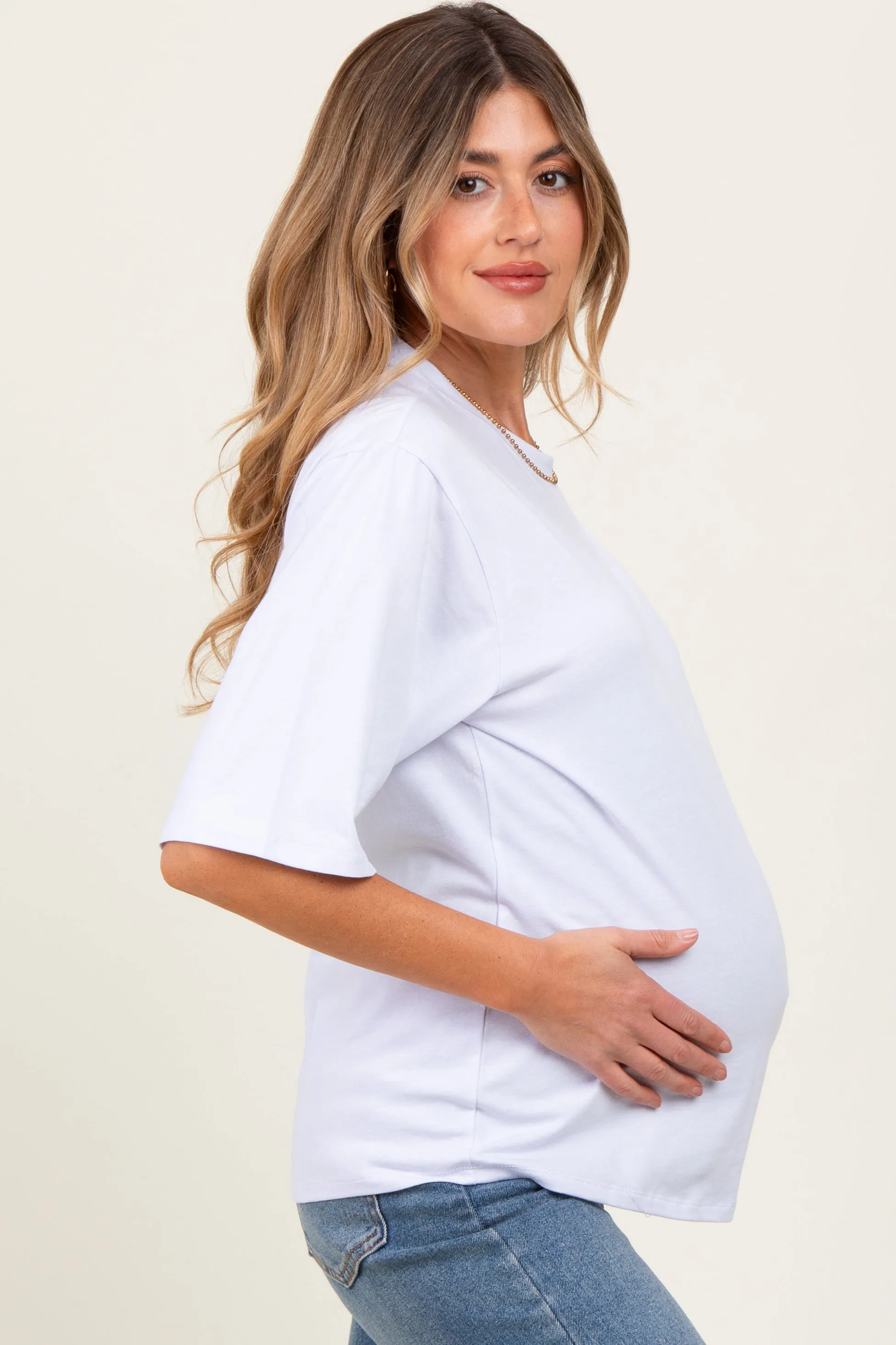 White Crew Neck Oversized Maternity Tee sold by Pinkblush product image thumbnail 3