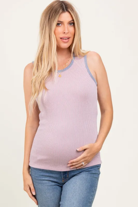Mauve Solid Ribbed Maternity Tank Top sold by Pinkblush