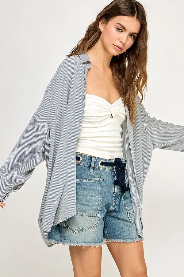Blue Striped Oversized Button Down Shirt sold by Pinkblush product image thumbnail 3