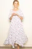 Ivory Floral Smocked Handkerchief Hem Maxi Dress sold by Pinkblush