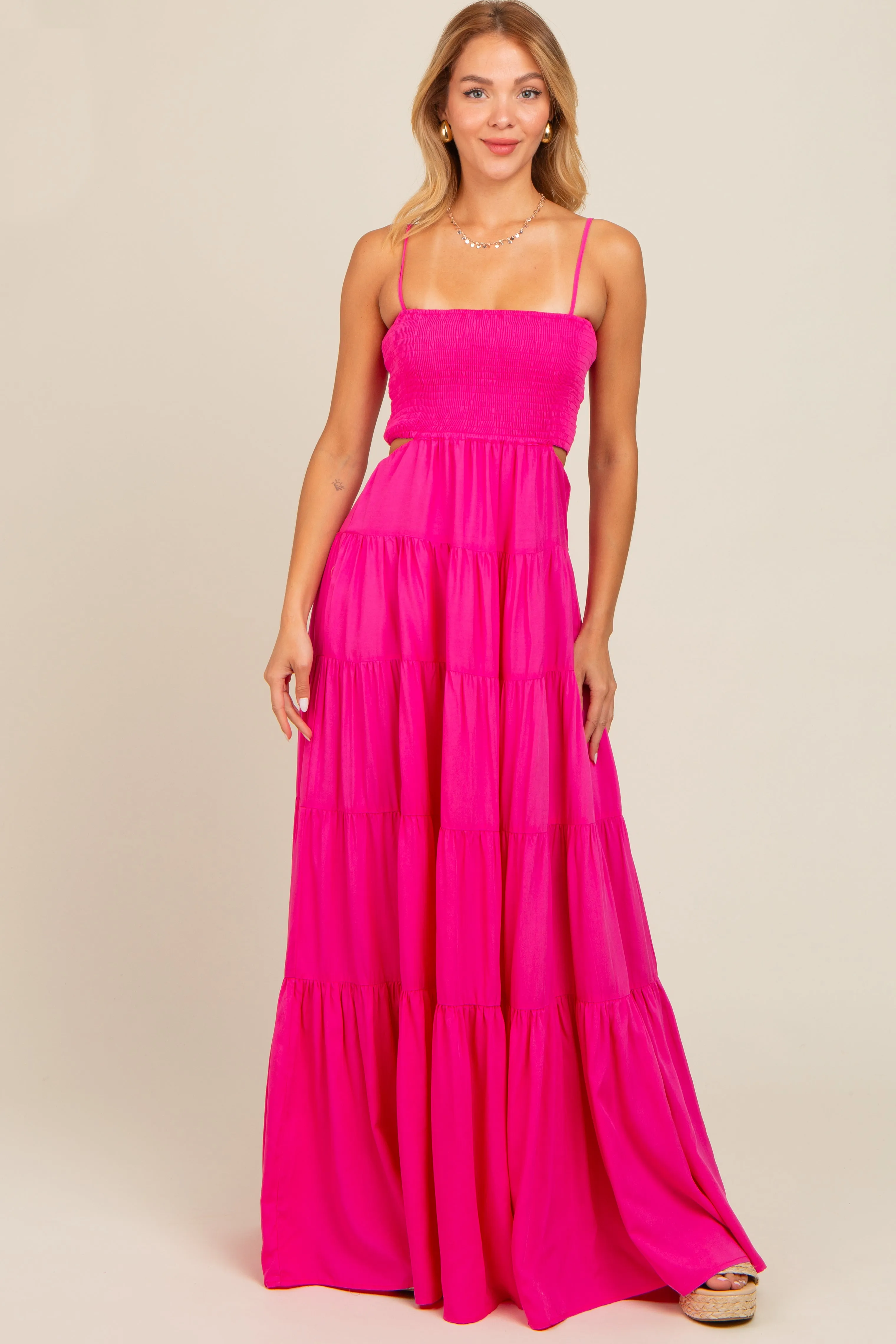 Pink Smocked Cutout Maternity Maxi Dress sold by Pinkblush product image thumbnail 3
